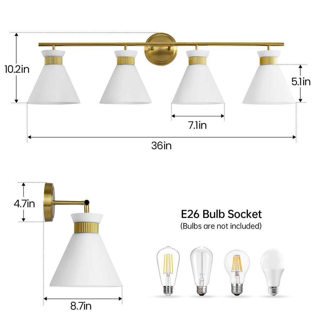 WOSHITU Gold Bathroom Light Fixtures: Modern Vanity Lighting Fixtures 2 Lights for Bathroom Mid Century Vanity Light Sconces Over Mirror with Frosted Milky Glass for Bath Bedroom Makeup