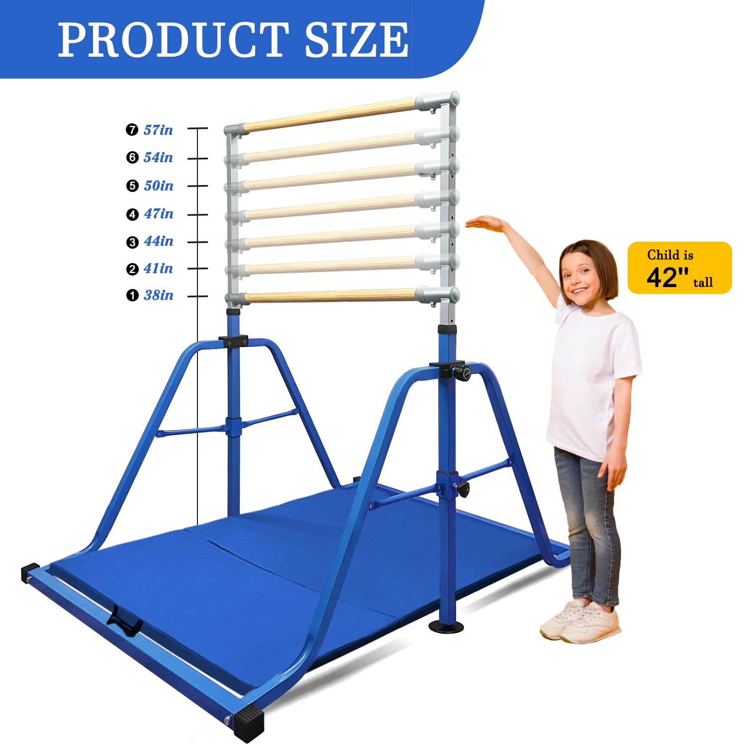 Foldable & Moveable Gymnastics Horizontal Bar with Rings,3’to 5’Adjustable Height Expandable Junior Kip Bar for Home,Indoor Gym Equipment for Kids