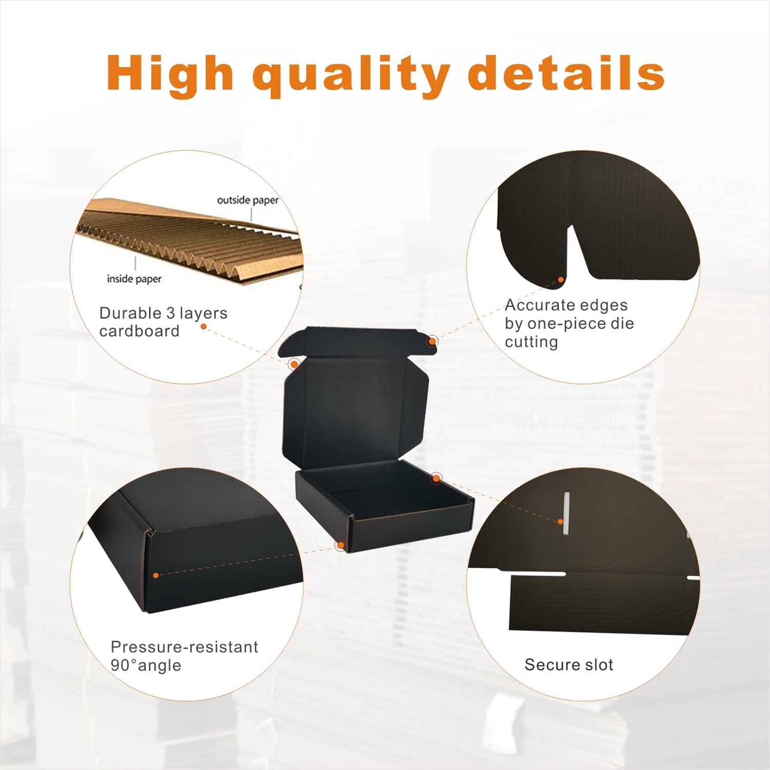 4x4x1'' Small Shipping Boxes 25 Pack, Corrugated Cardboard Mailers for Business, Black (CM441B25)
