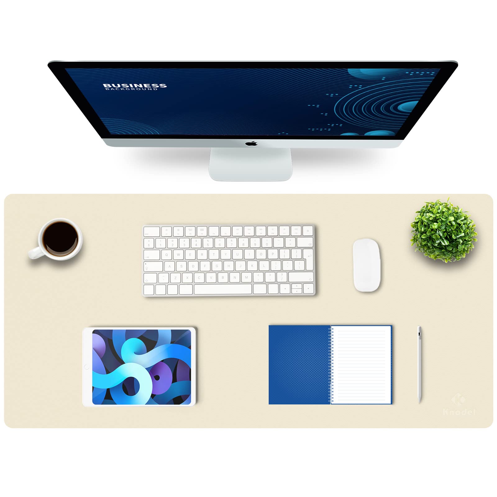 K KNODEL Small Office Leather Desk Mat, Mouse and Keyboard Pad, Computer and Laptop Mat, Desktop Protector and Cover, Writing Pad and Blotter (23.6"x13.8", Black)