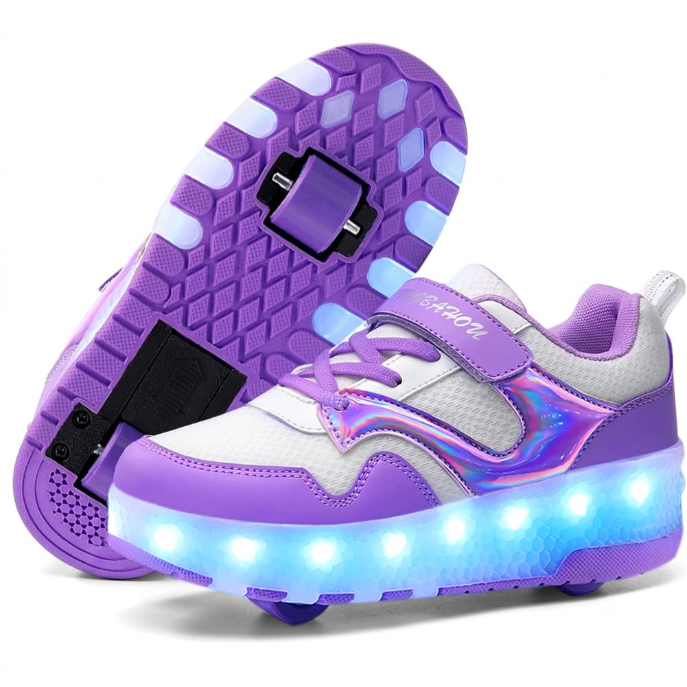 Roller Shoes Girls Sneakers USB Rechargeable 2 Wheels Shoes Roller Skates for Beginner Trainers 16 Modes LED Light Up Flashing Sneaker for Unisex Kids Skate Boys Stylish Footwear Gifts