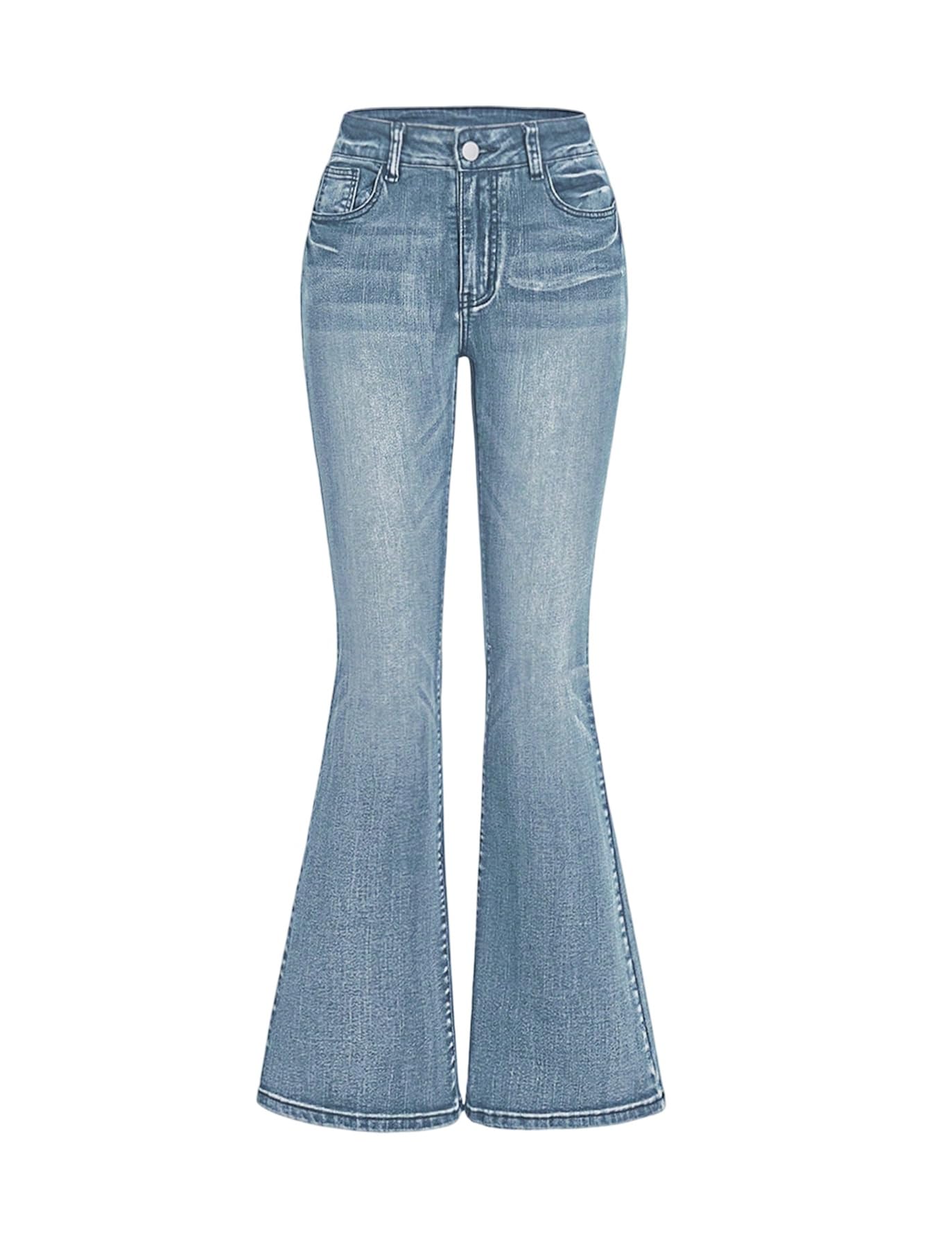 MakeMeChic Women's Bell Bottom Jeans Stretchy Flared Jeans Embroidered Y2K High Waist Denim Pants