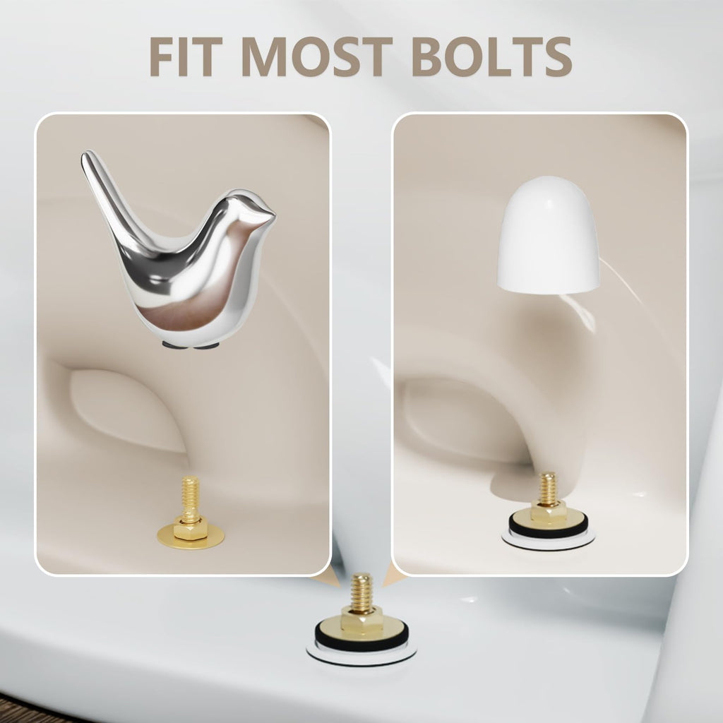 MENNTY Black Polar Bear Toilet Bolt Covers Decorative - 2 Glossy Black Ceramic Toilet Bolt Caps + 4 Universal Toilet Caps for Bottom of Toilet, Modern Monochrome Bathroom Decor