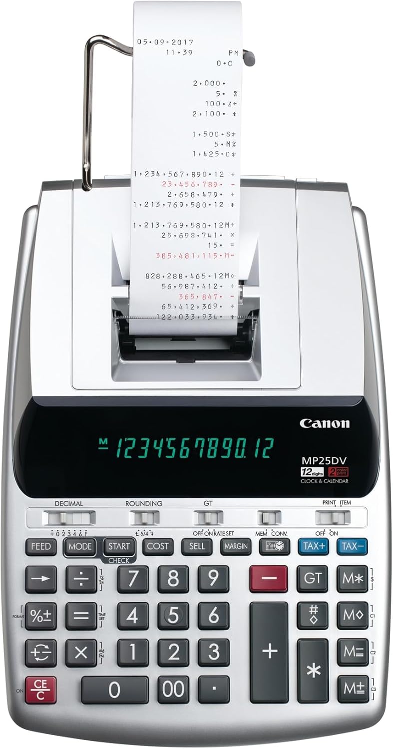 Canon Office Products 2202C001 Canon MP25DV-3 Desktop Printing Calculator with Currency Conversion, Clock & Calendar