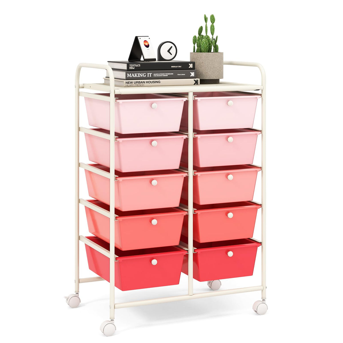 LDAILY 9 Drawer Rolling Storage Cart, Rolling Cart with Drawers for Classroom, Art Supply Craft Organizer on Wheel with Metal Frame & Handles for Home Office School