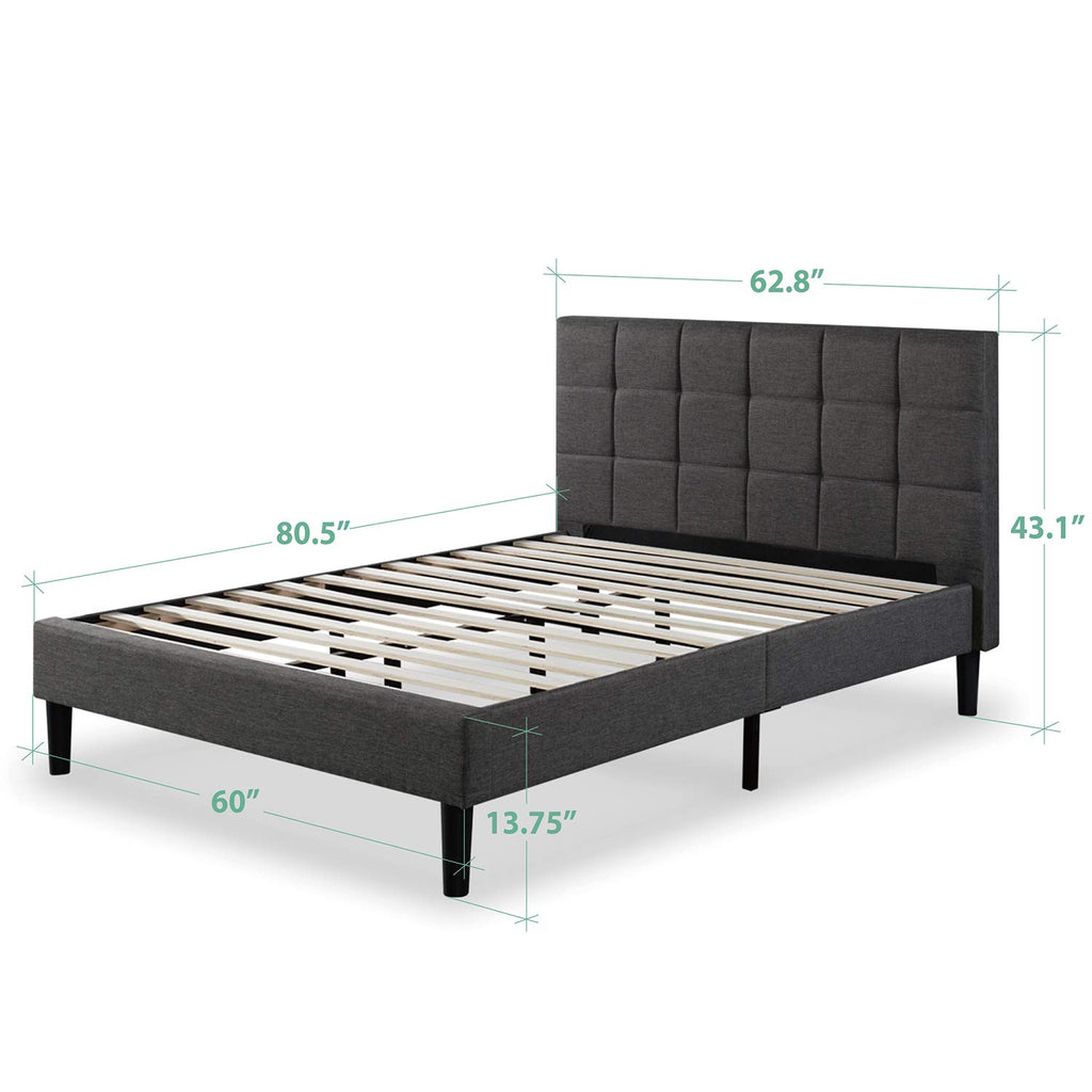 ZINUS Lottie Upholstered Platform Bed Frame with Short Headboard, Mattress Foundation, Wood Slat Support, No Box Spring Needed, Easy Assembly, Beige, Full