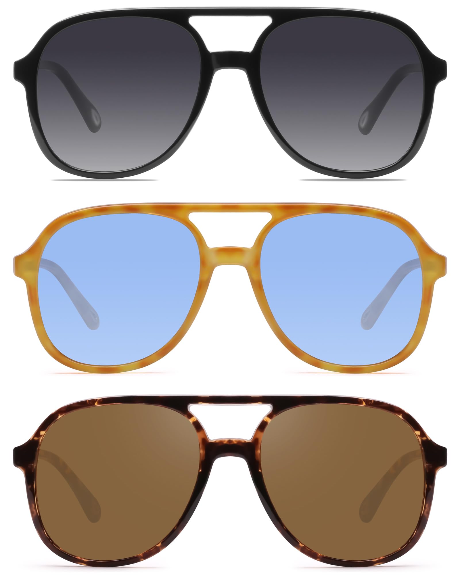 YDAOWKN Retro Square Aviator Sunglasses for Womens Mens Vintage 70s Double Bridge Sun Glasses