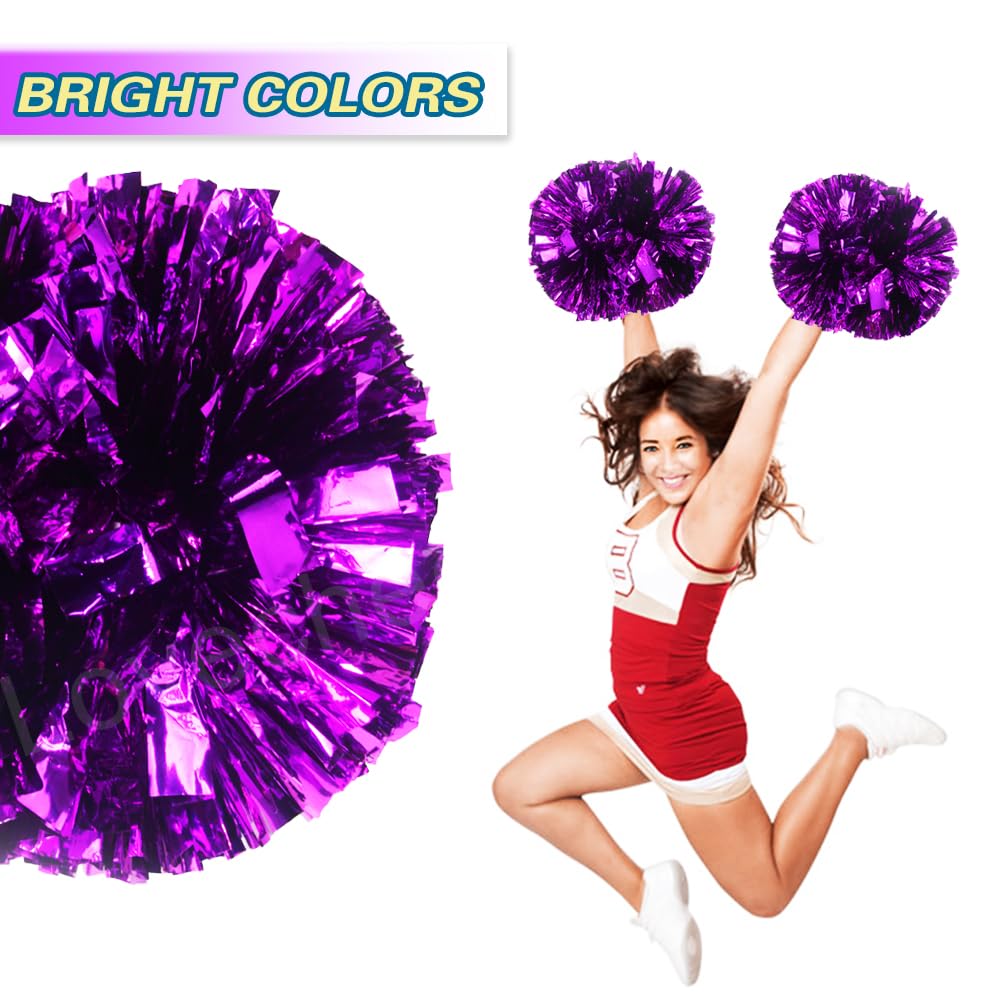 Lovecheer 2PCS/6PCS Metallic Pom Poms Cheerleading with Baton Handle Cheer Pompoms for Kids Adults Team Sports Spirit Party Cheering