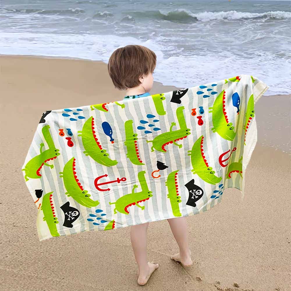 Kids Beach Towel Velour Terry Blanket Throw 100% Cotton Super Soft Absorbent 25.5X51 inches for Bath Swimming Sports Camping Holiday Picnic, Bus Coconut Parasol Lounge Audio Player.