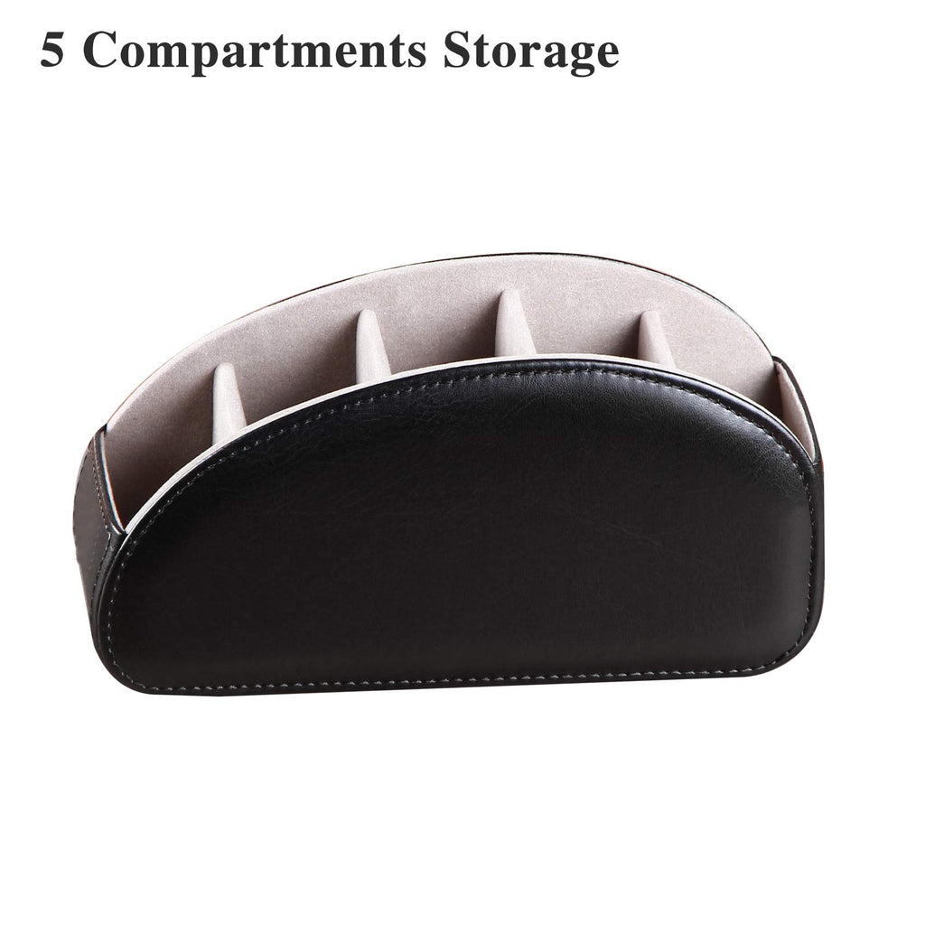 YAPISHI All-in-One Leather Brown TV Remote Holder with 5 Compartments Nightstand Desktop Media Player Remote Caddy Storage Box Organizer Tray for Mobile Office Phone Controller