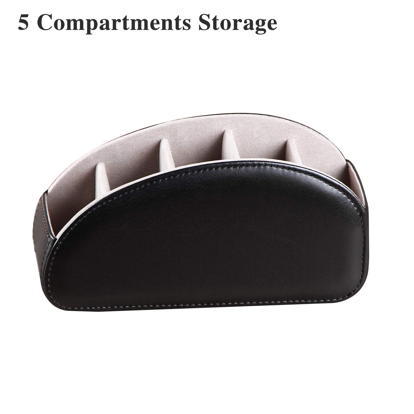 YAPISHI All-in-One Leather Brown TV Remote Holder with 5 Compartments Nightstand Desktop Media Player Remote Caddy Storage Box Organizer Tray for Mobile Office Phone Controller