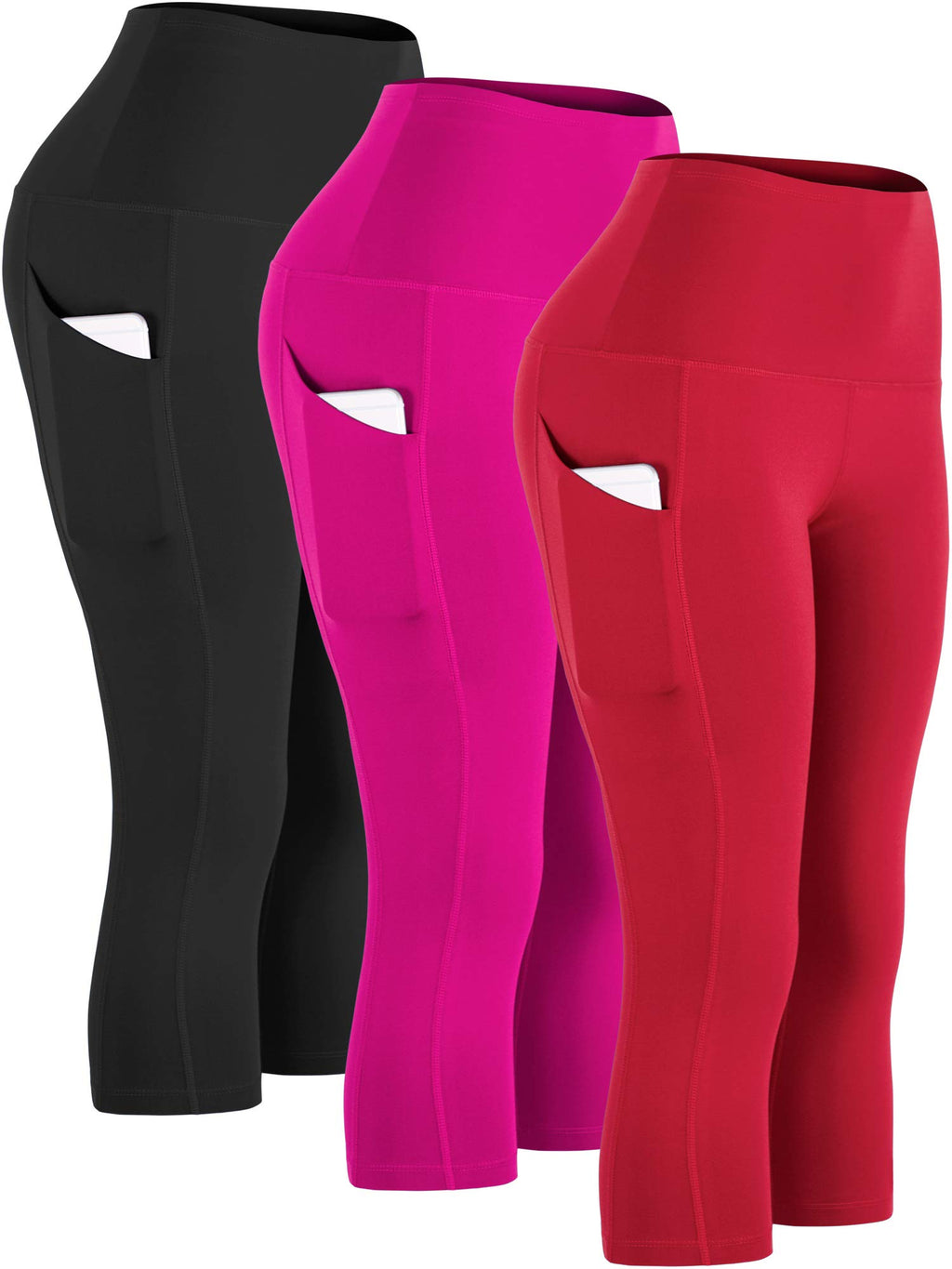 CADMUS Womens High Waist Workout Legging Capris for Yoga w Side Pockets