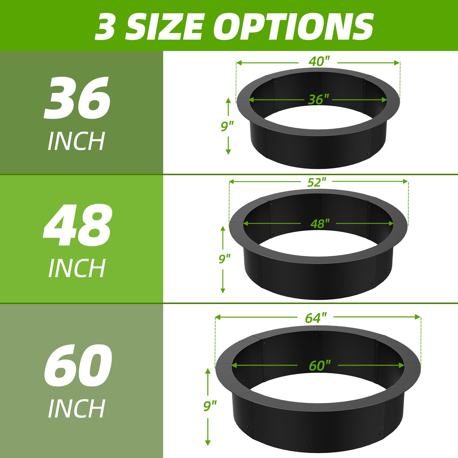 36 inch Inner Fire Pit Ring, 40 inch Outer Large Round Steel Fire Pit Insert Metal Fire Ring Liner Rim Heavy Duty for Outdoor