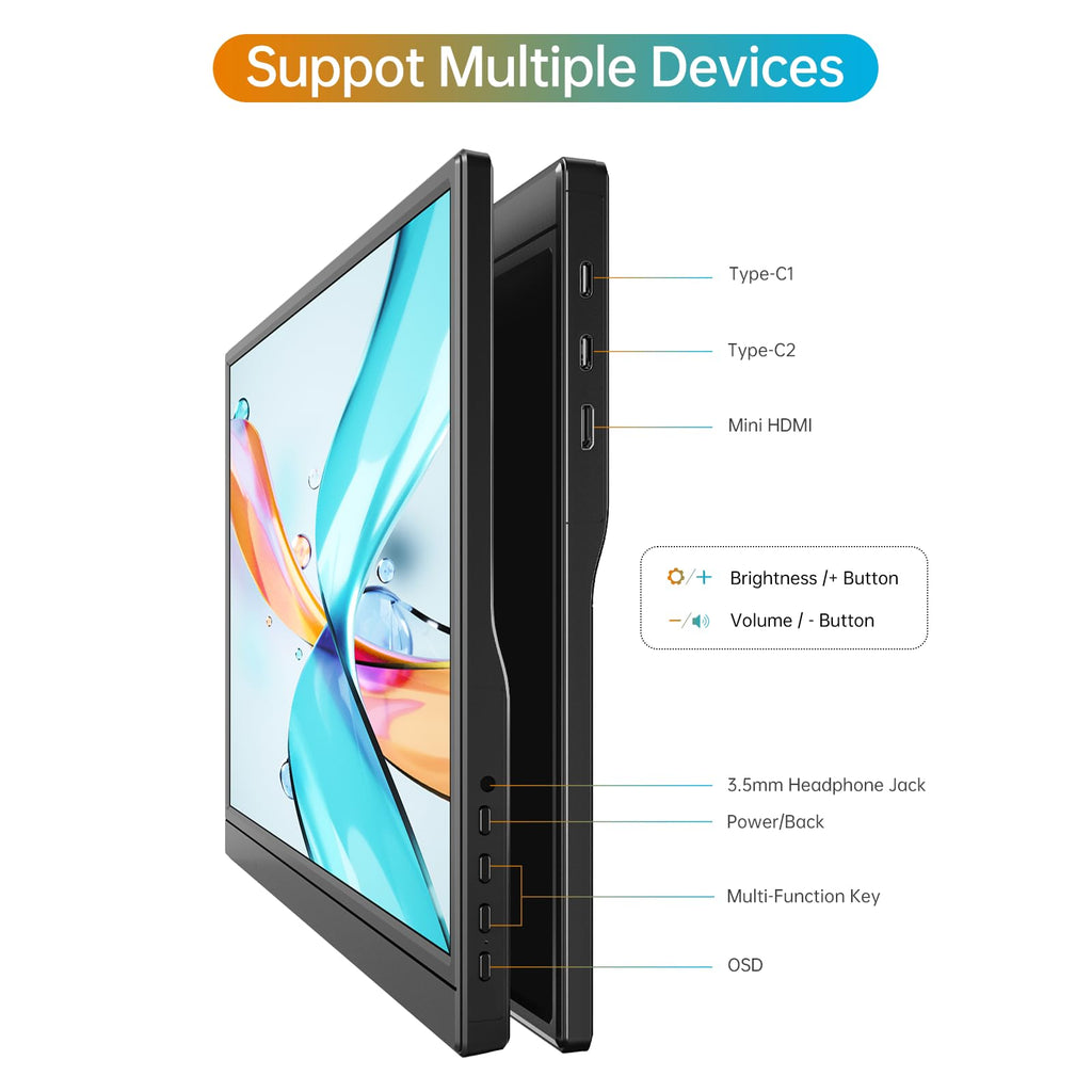 Portable Monitor 15.6 Inch 1080P USB-C HDMI Ultra-Slim Travel Monitor with Kickstand, Compatible with Xbox, Laptop, PC, Mac Phone, PS, Swich IPS Ultra-Thin Zero Frame Gaming Monitor