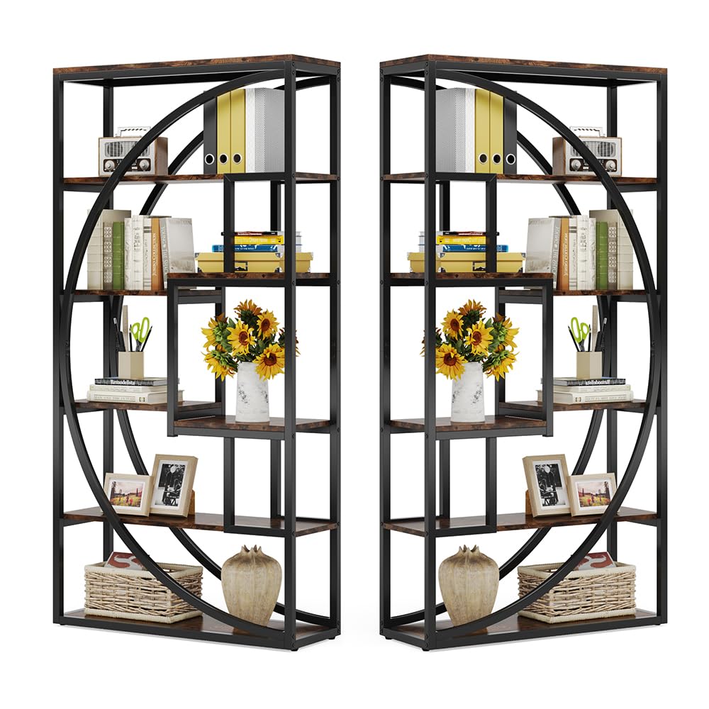 Tribesigns Bookshelf, Industrial 5-Tier Etagere Bookcase, 70.8 inch Tall Bookshelf with 8 Open Storage Shelf, Book Shelf Display Tack Shelving Unit for Home Office Living Room, Rustic Brown