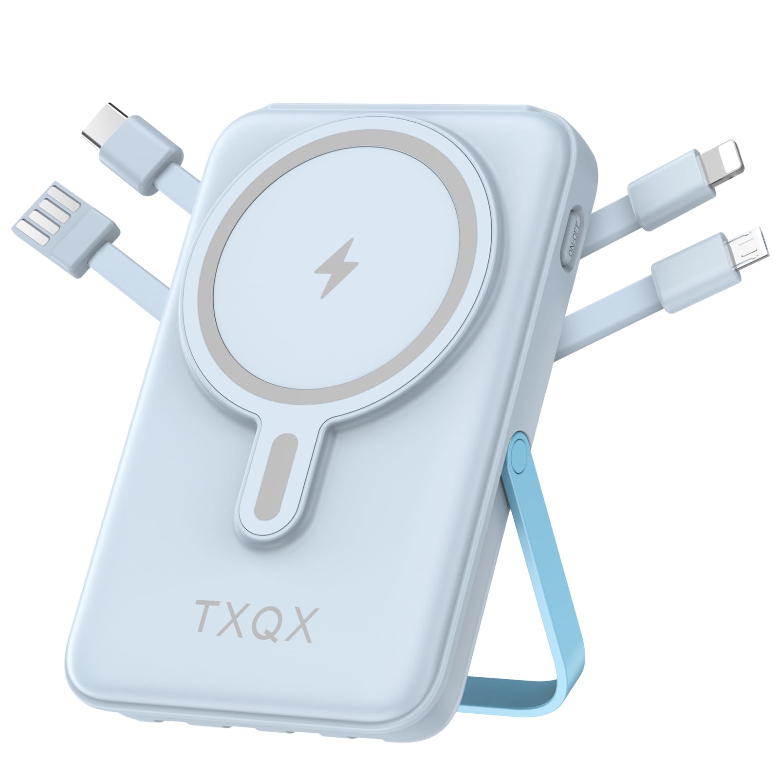 for Magsafe Battery Pack,10000mAh Magnetic Power Bank 22.5W PD Fast Charging with LED Display,Wireless Portable Charger with Built-in Cables and Stand for iPhone 17/16/15/14/13/12/Pro/Pro Max