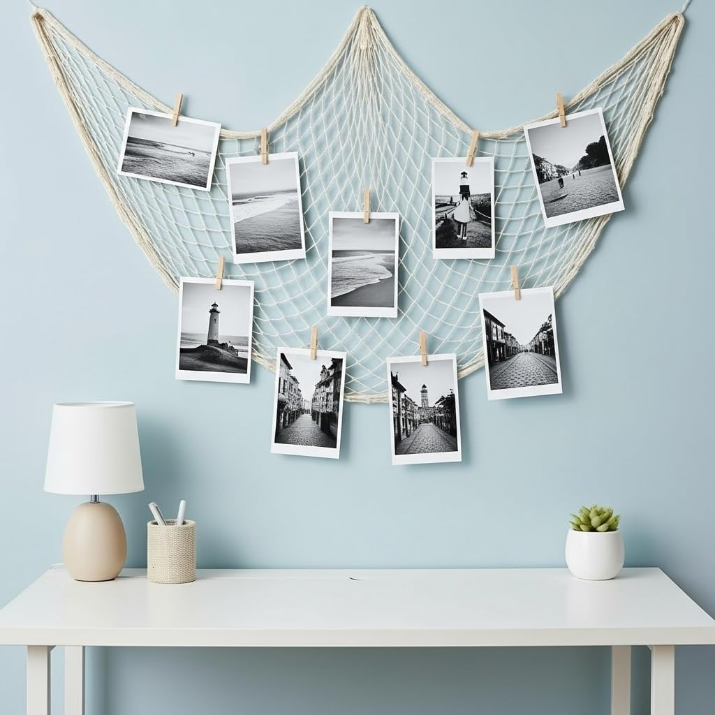 Sukh Fish Net Decorations for Party - 2PCS 39.37 * 78.74 in Fishing Net Decoration Netting for Wall Photo Hanging Nautical Fishnet Table Runner Decorative Ocean Theme Birthday Party Rope Nets