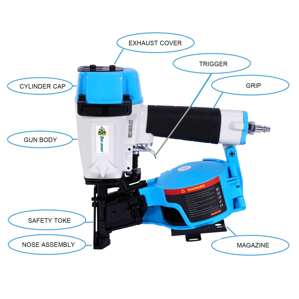 Honduras Style Roofing Nail Gun, 15 Degree CN45N Roofing Nailer 3/4-Inch to 1-3/4-Inch Coil Nails, 120-pcs Load Capacity Coil Nailer