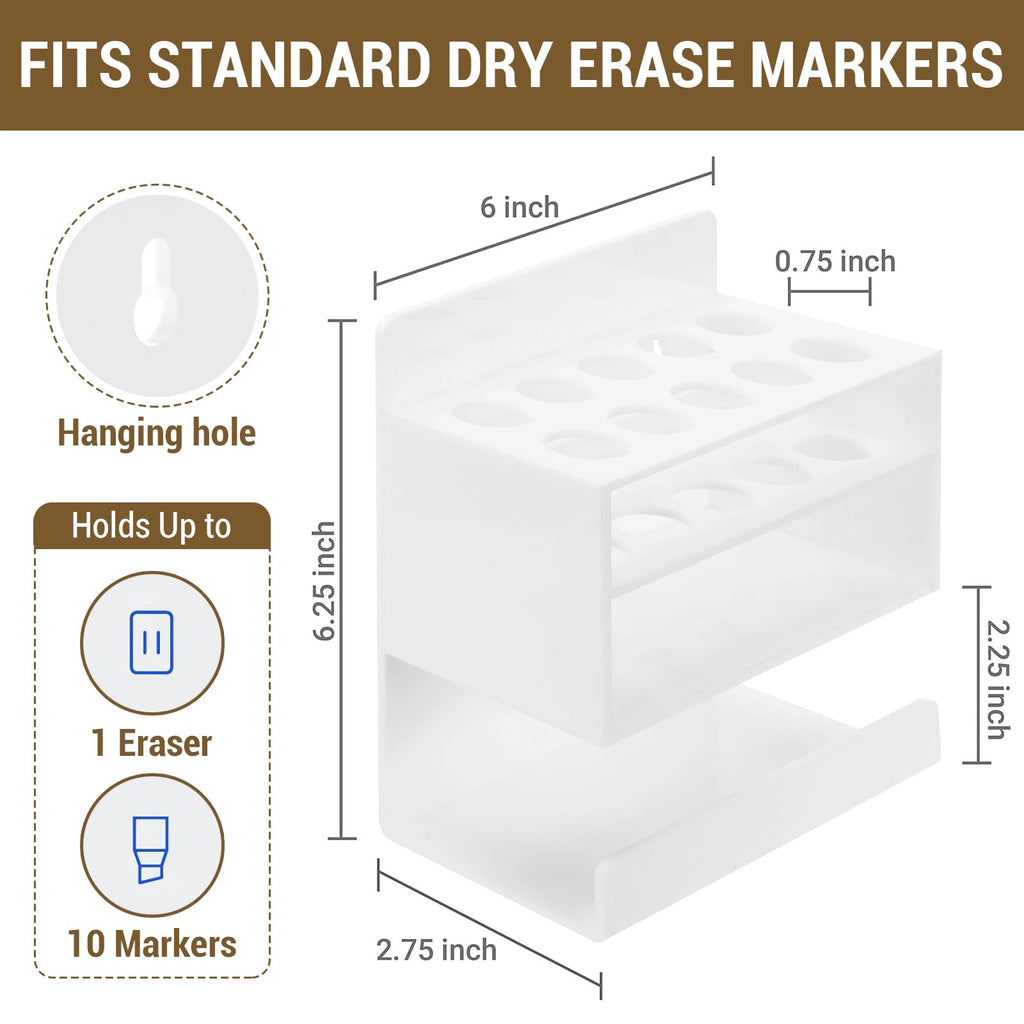 MyGift Dry Erase Marker Holder 10 Slots Whiteboard Marker Holder for Wall Dry Erase Eraser Holder Wall Mount Black