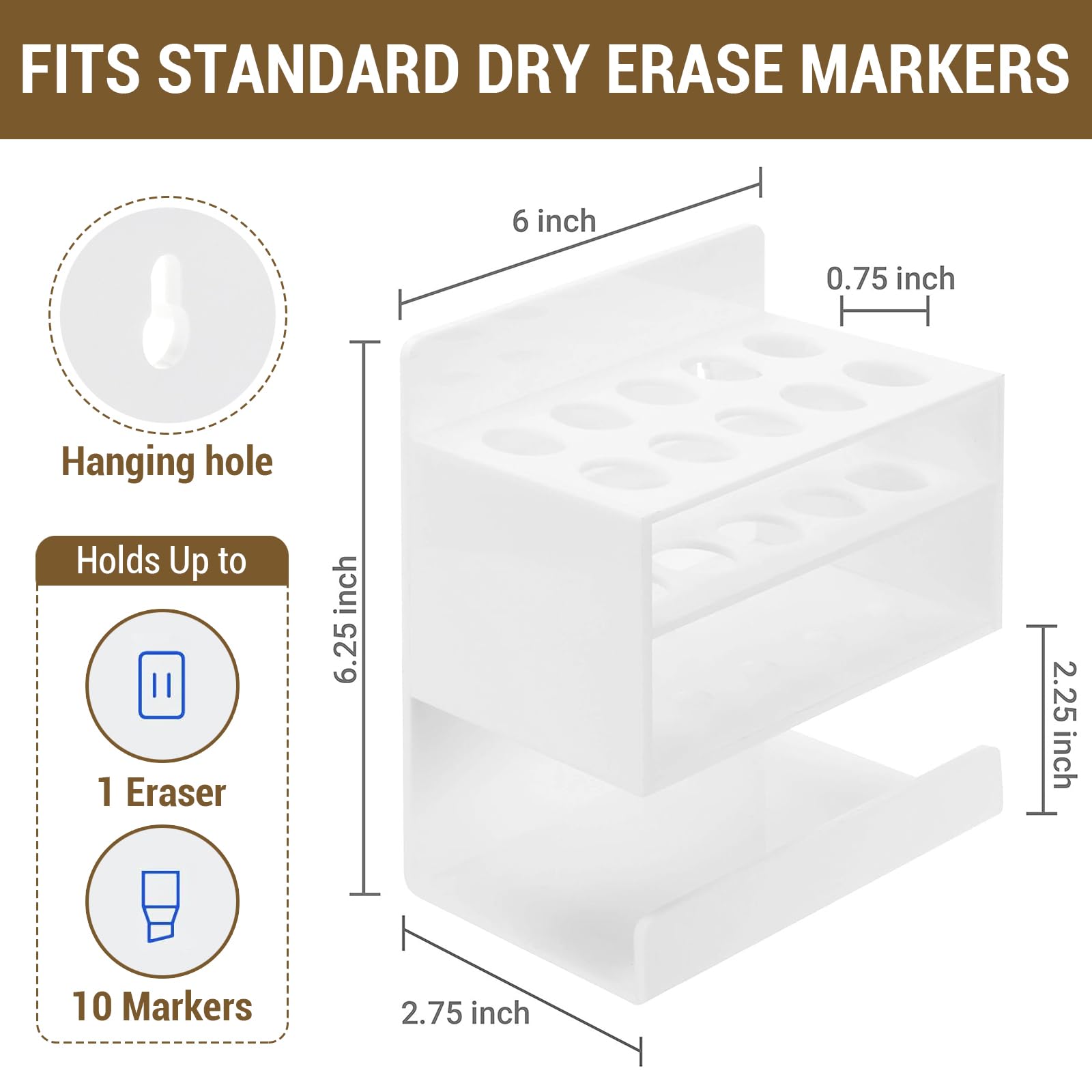 MyGift Dry Erase Marker Holder 10 Slots Whiteboard Marker Holder for Wall Dry Erase Eraser Holder Wall Mount Black
