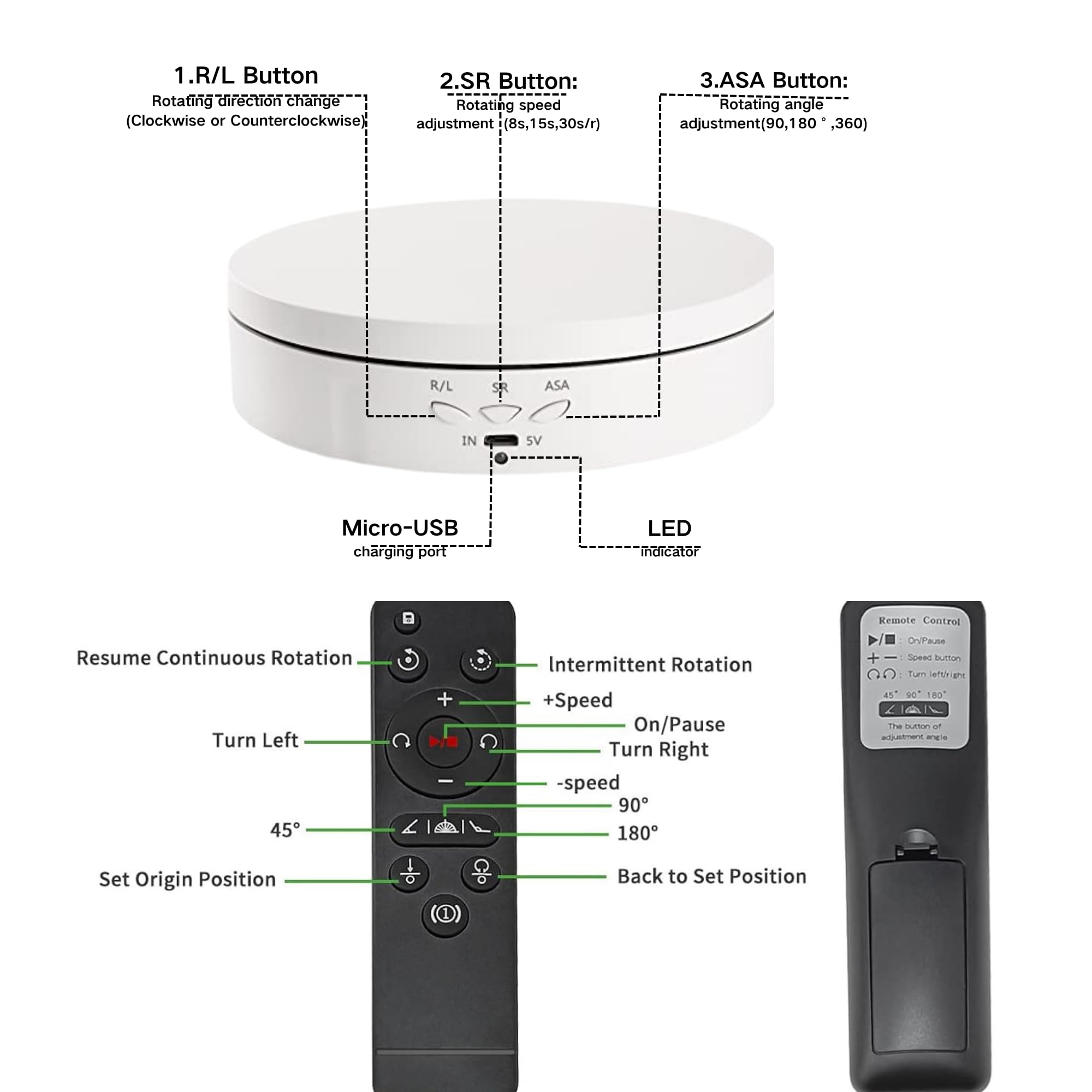 JAYEGT Motorized Rotating Display Stand, 5.74inch /22lbs Load, 360 Degree Electronic Turntable Display Stand for Photography Products Shows , Jewelry, Watch, 3D Models, Cake (Black/Button Control/rechargeable)