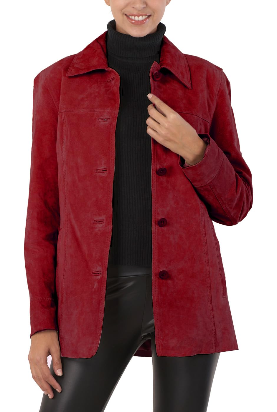 BGSD Women Anna Suede Leather Car Coat (Also available in Plus Size & Petite)