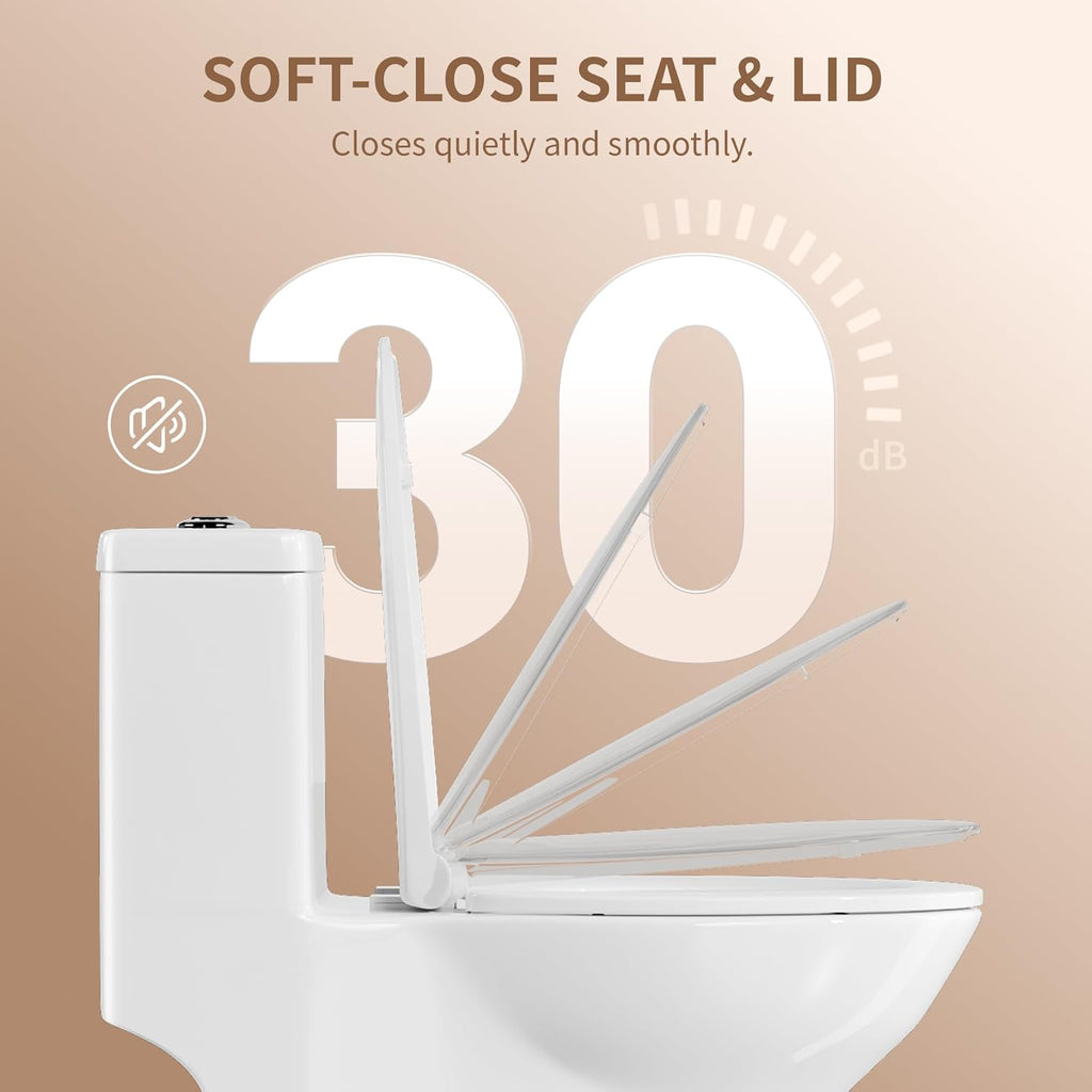 DeerValley Symmetry One Piece Toilet, Dual Flush 1.1/1.6 GPF Elongated Standard Toilet for Bathroom, Toilets with Comfortable Seat Height (Seat Included) (White)