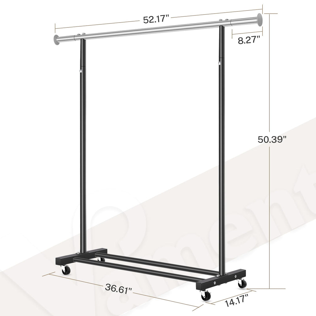 VICERII Clothing Rack, 55.51 Inch Heavy Duty Clothes Rack Rolling Garment Rack with Wheels and Bottom Shelf, 130LB Capacity Clothes Racks for Hanging Clothes, Coats, Shirts, Sweaters, Skirts, Black