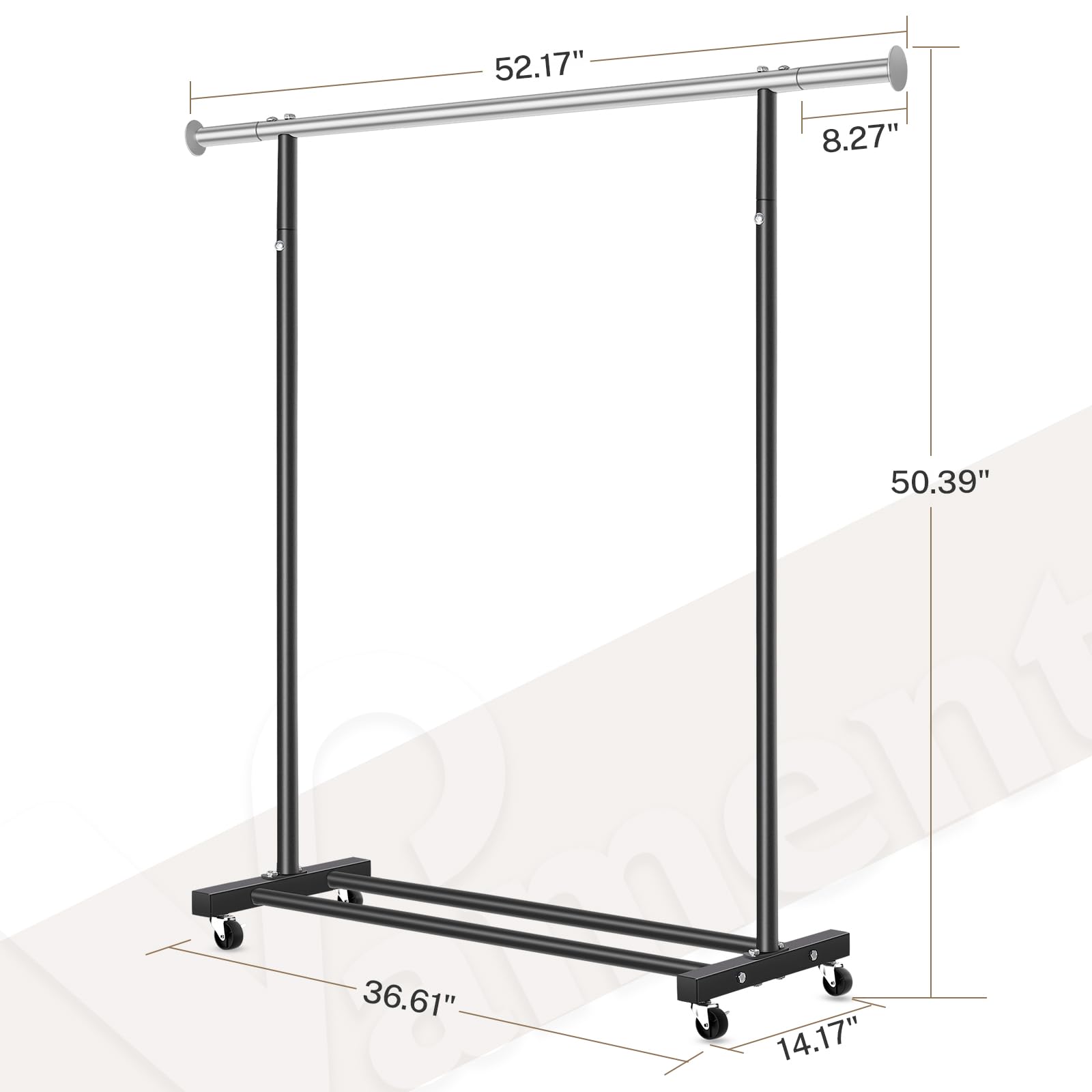 VICERII Clothing Rack, 55.51 Inch Heavy Duty Clothes Rack Rolling Garment Rack with Wheels and Bottom Shelf, 130LB Capacity Clothes Racks for Hanging Clothes, Coats, Shirts, Sweaters, Skirts, Black