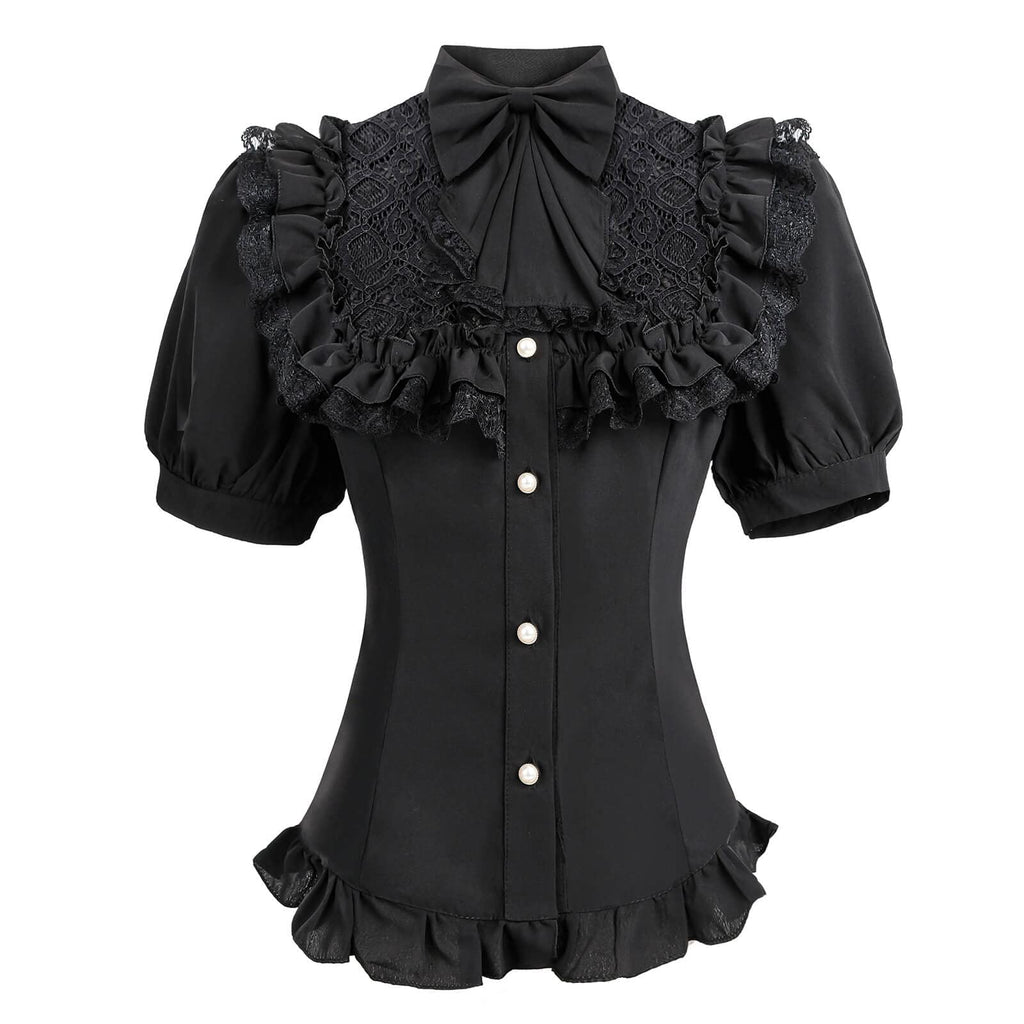 Nuoqi Victorian Blouse Womens Gothic Shirt Vintage Long Sleeve Lotus Ruffle Tops