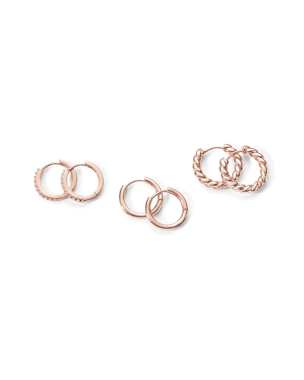 PAVOI Gold Hoop Earrings for Women - 14K-18K Yellow Gold Plated 925 Sterling Silver - Hypoallergenic 3-Pair Small Hoop Earings Set with Cubic Zirconia - Rope Teardrop & Chunky Huggie Styles Earscape Piercings