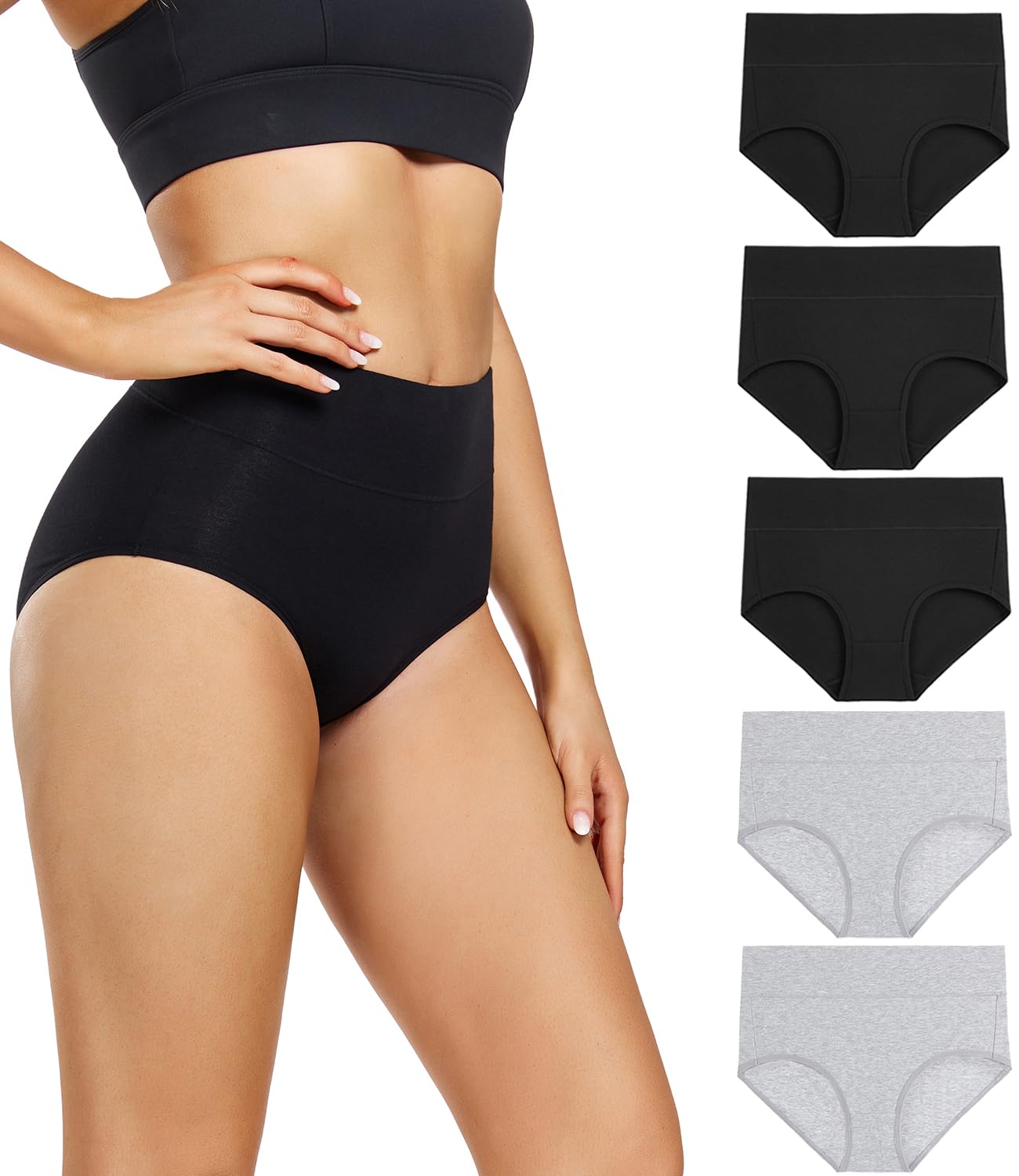 wirarpa Women's High Waisted Cotton Briefs Ladies Underwear Regular & Plus Size Panties 5 Pack