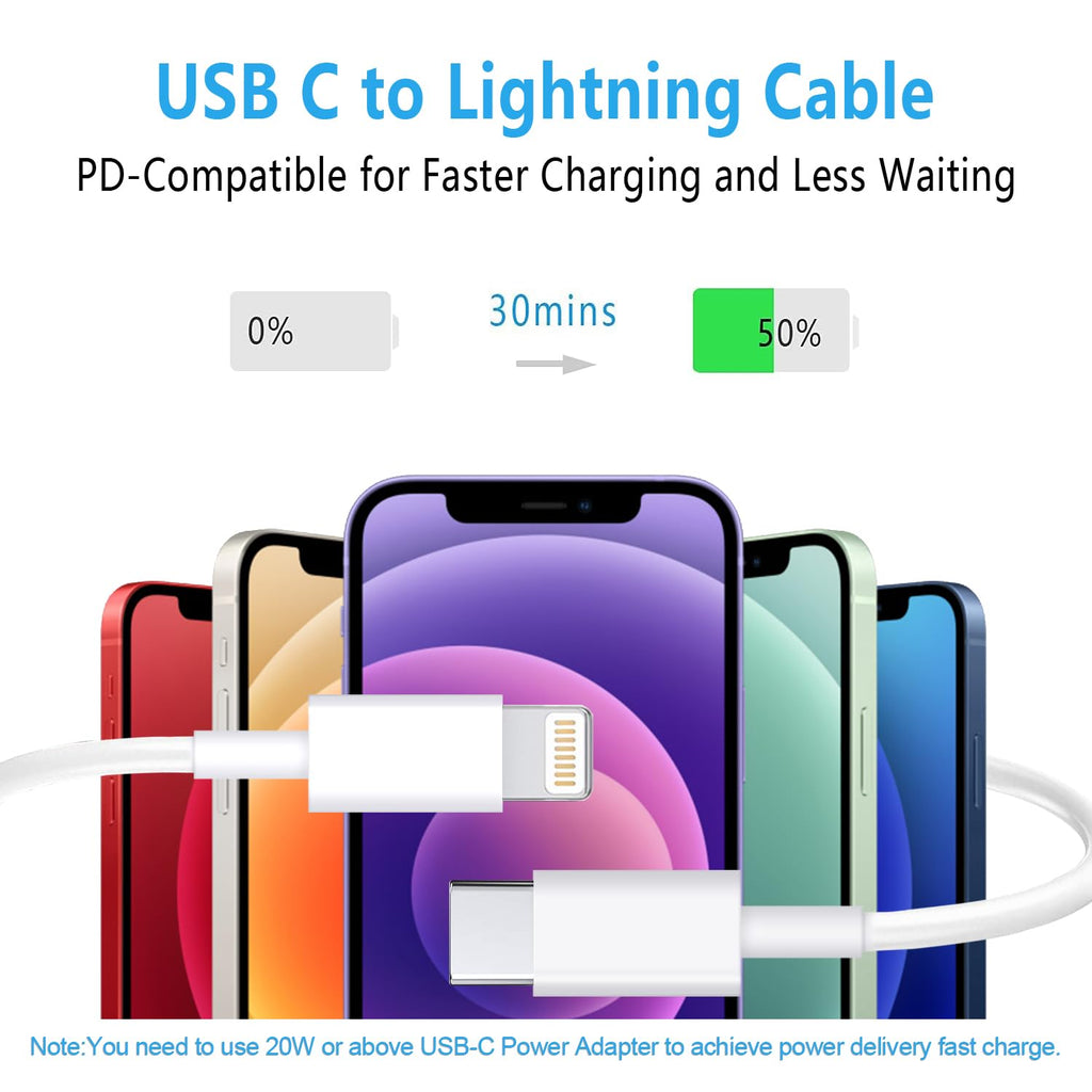 USB C to Lightning Cable 3Pack 3FT [MFi Certified] iPhone Fast Charger Cable USB-C Power Delivery Charging Cord for iPhone 14/13/12/12 PRO Max/12 Mini/11/11PRO/XS/Max/XR/X/8/8Plus/iPad, White