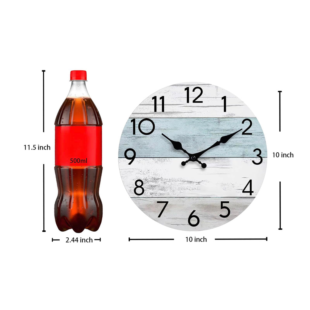 KECYET Wall Clock Silent Non-Ticking Wooden Clocks Battery Operated 8 Inch Small Country Retro Rustic and Beach Style Decorative for Kitchen, Home, Bathroom, Bedroom (Blue)