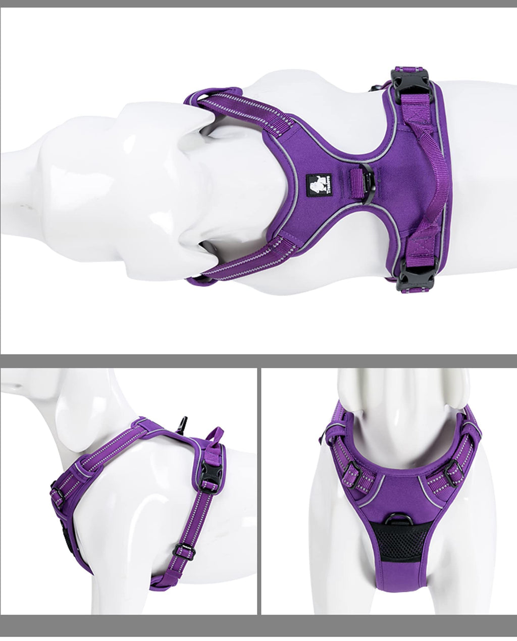 TRUE LOVE Adjustable No-Pull Dog Harness Reflective Pup Vest Harnesses Comfortable Control Brilliant Colors TLH5651(Black,XS)
