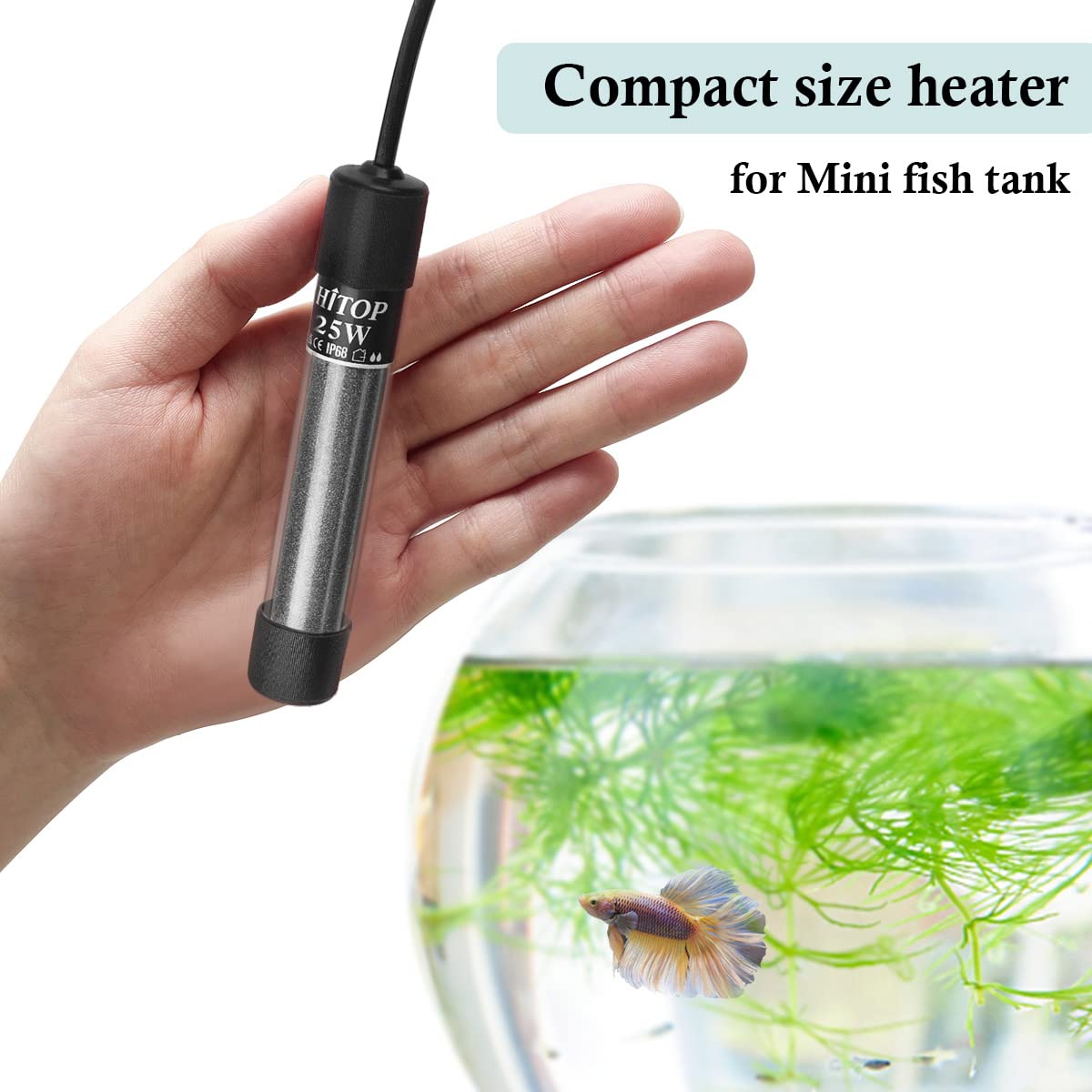 HITOP Compact Submersible Aquarium Heater -25W Digital Heater for Fish Tank Turtle Tank, for Saltwater and Fresh Water with Temperature Controller