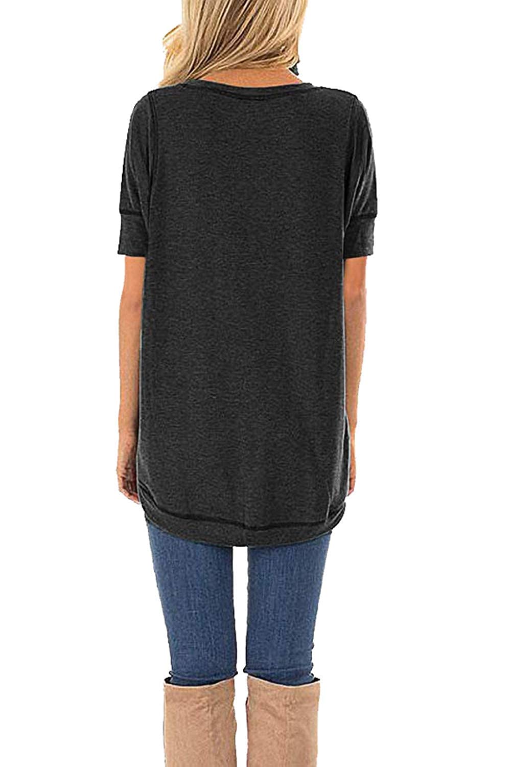 JomeDesign Summer Tops for Women Short Sleeve Side Split Casual Loose Tunic Top