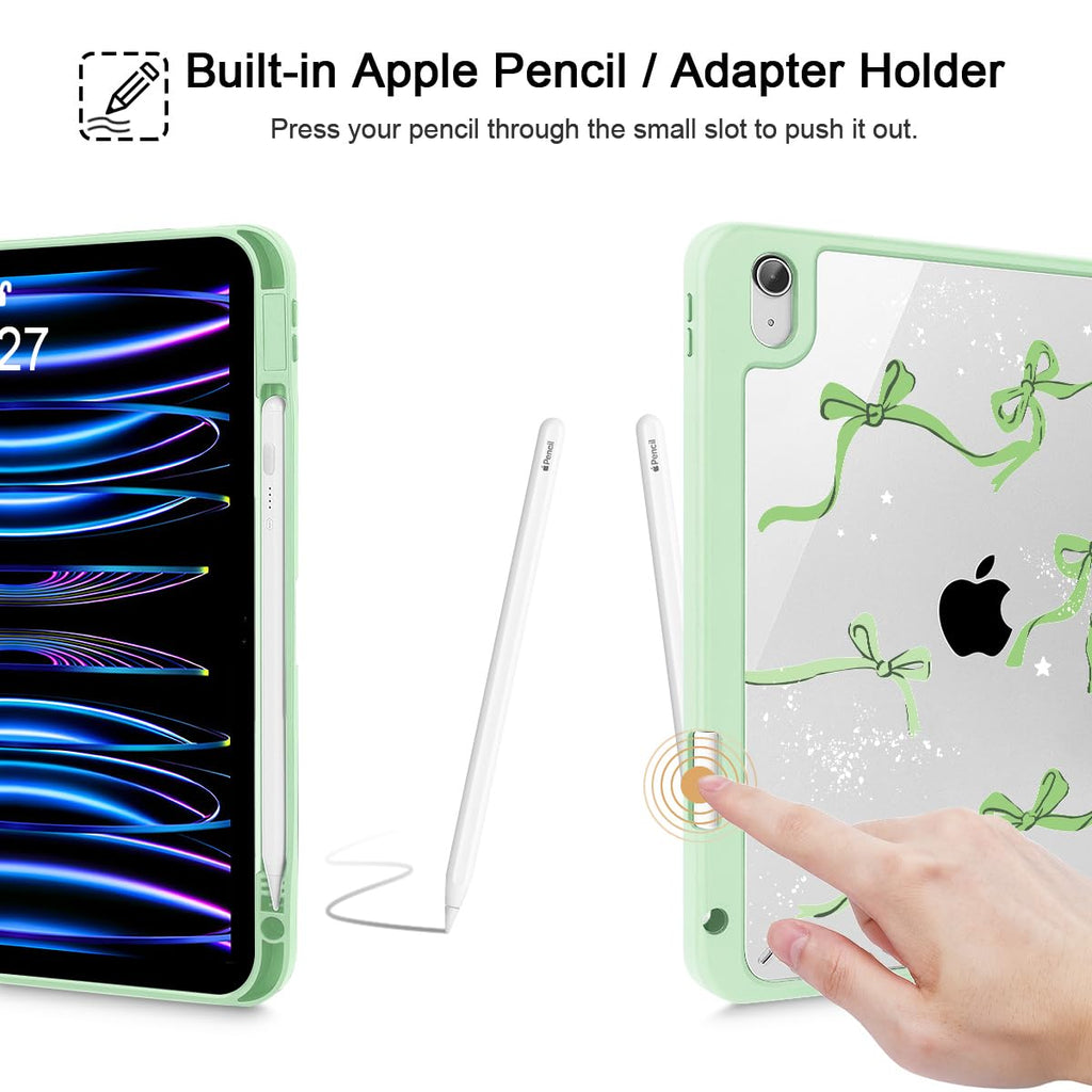 Tuiklol Case for iPad Air 11 Inch M4 2026 / Air 11 Inch M3 2025 / Air 11 Inch M2 2024 / iPad Air 10.9 Inch 2022 2020, Buit in Pencil Holder with Shockproof Cover Clear Transparent Back, Black Flower