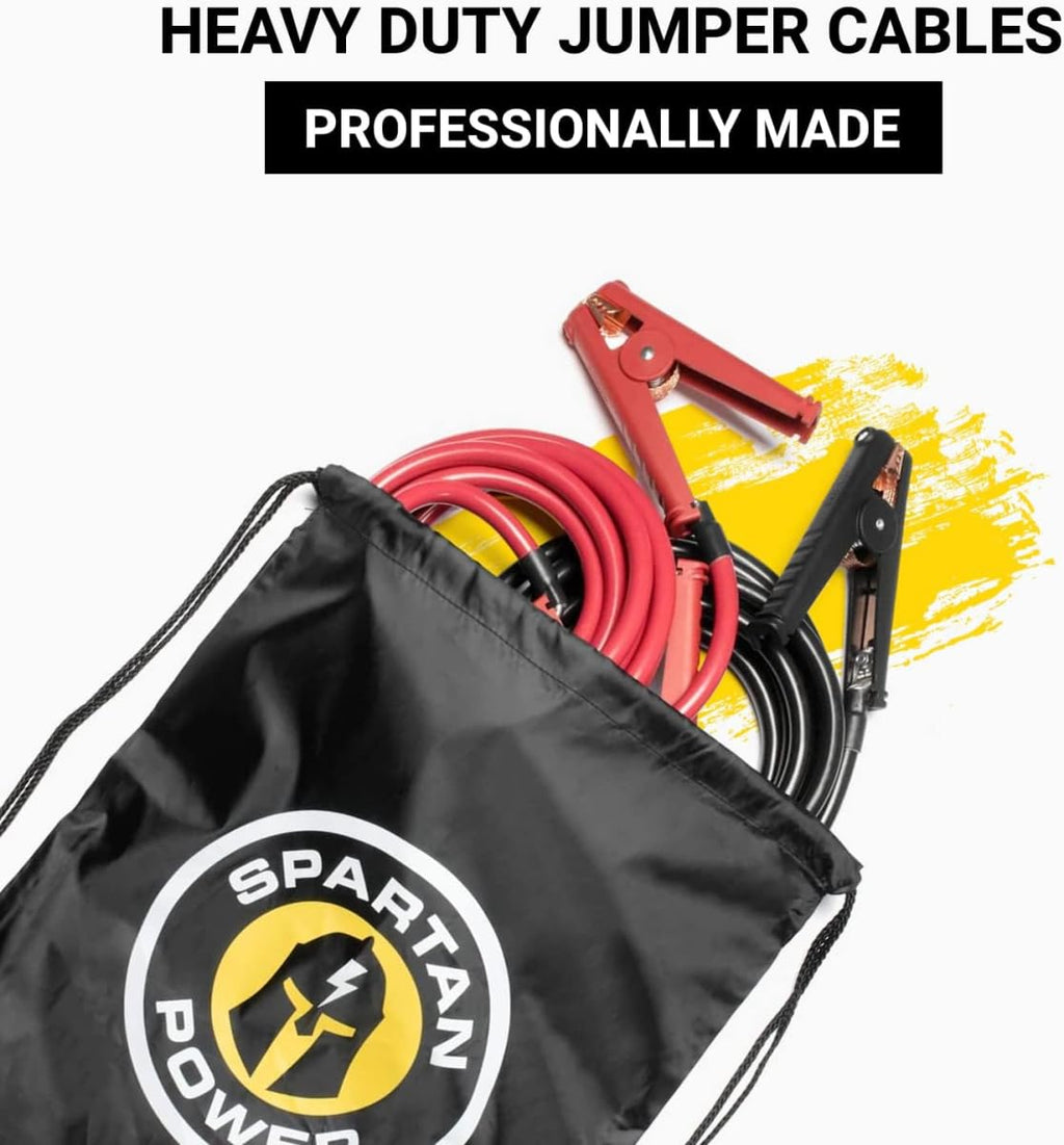 Spartan Power Heavy Duty Jumper Cables with Alligator Clips, 100% Pure Copper Wire, Positive & Negative Leads Battery Cable, Made in the USA - 1/0 AWG Gauge Cable, 10 ft