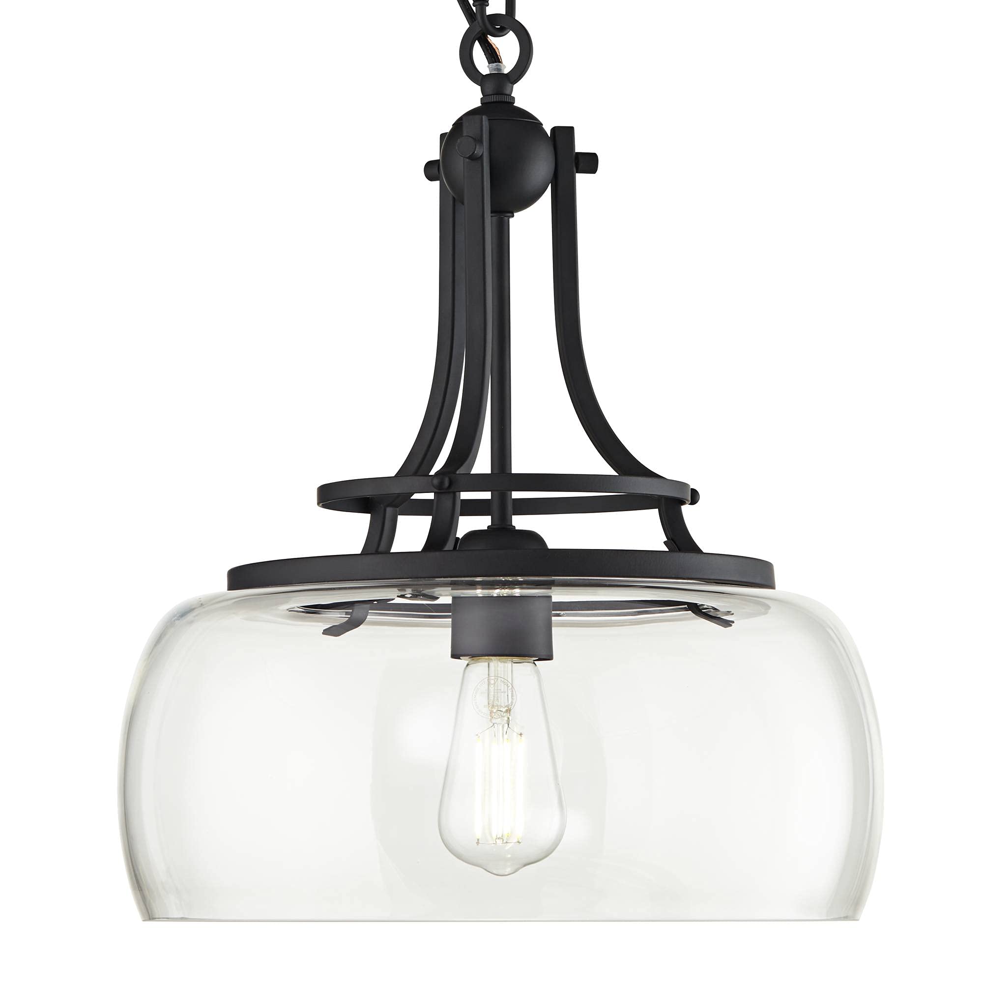 Franklin Iron Works Charleston Satin Nickel Pendant Chandelier 16" Wide Rustic Farmhouse Seeded Clear Glass LED 3-Light Fixture for Dining Room House Foyer Entryway Kitchen Bedroom Living Room