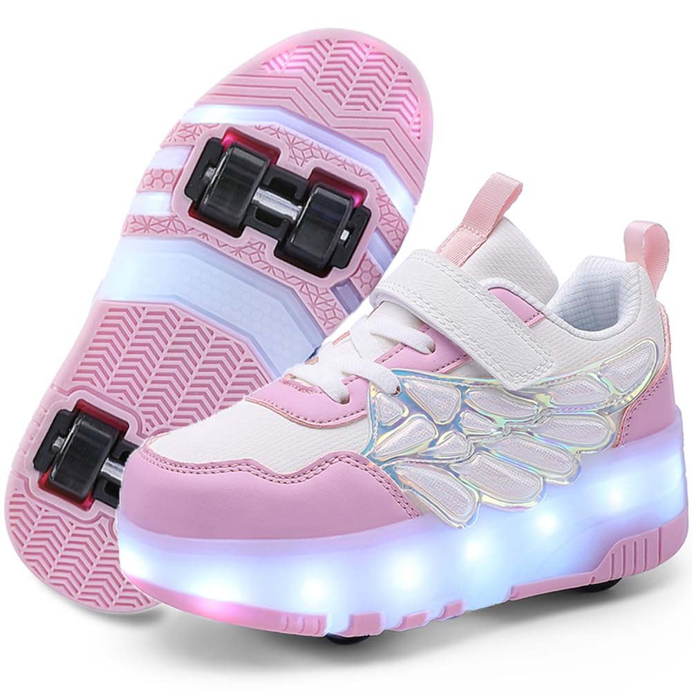 Nsasy Kids Roller Shoes Boy Girl Sneakers with Wheels Become Sport Sneaker with Led for Christmas Birthday Children Show Gift