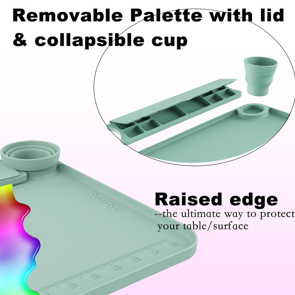 Svartur Silicone Art Mat - 17" X 13" With Cup and Palette, Raised Edge for Craft, Artist Creator Mat for Resin DIY, Coral Pink