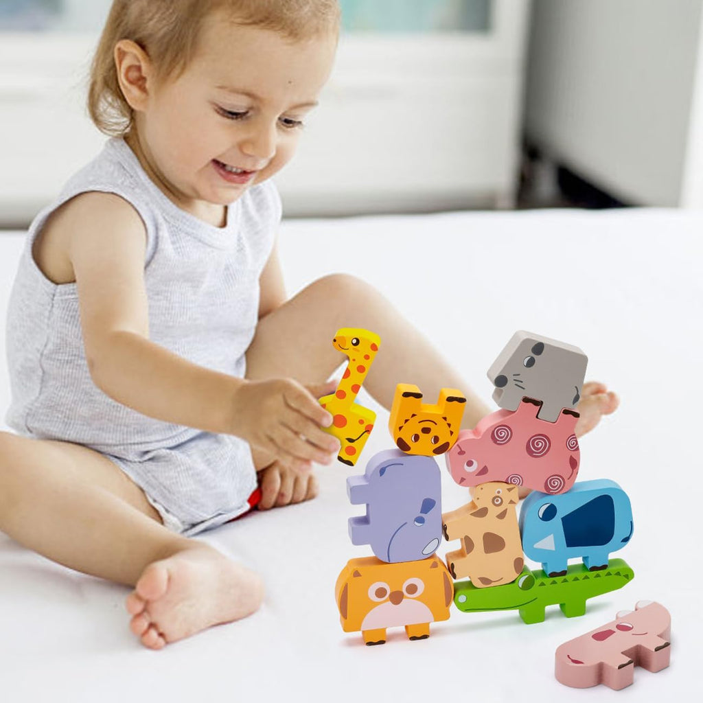 Montessori Toys for 2 3 4 Year Old Girls & Boys, Wooden Animal Stacking Blocks for Toddlers 1-3, Building Blocks Game Stacking Toys Ages 2-4 Toddler Birthday Gifts