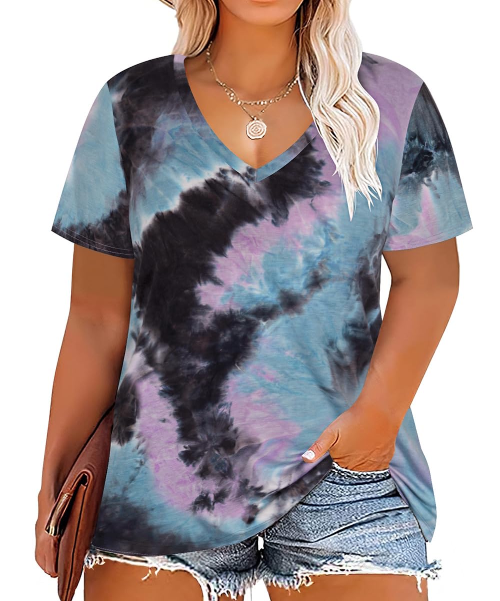 CARCOS Womens Plus Size Tops Short Sleeve Shirts V Neck Tunic Floral/Aniaml Blouses XL-5X