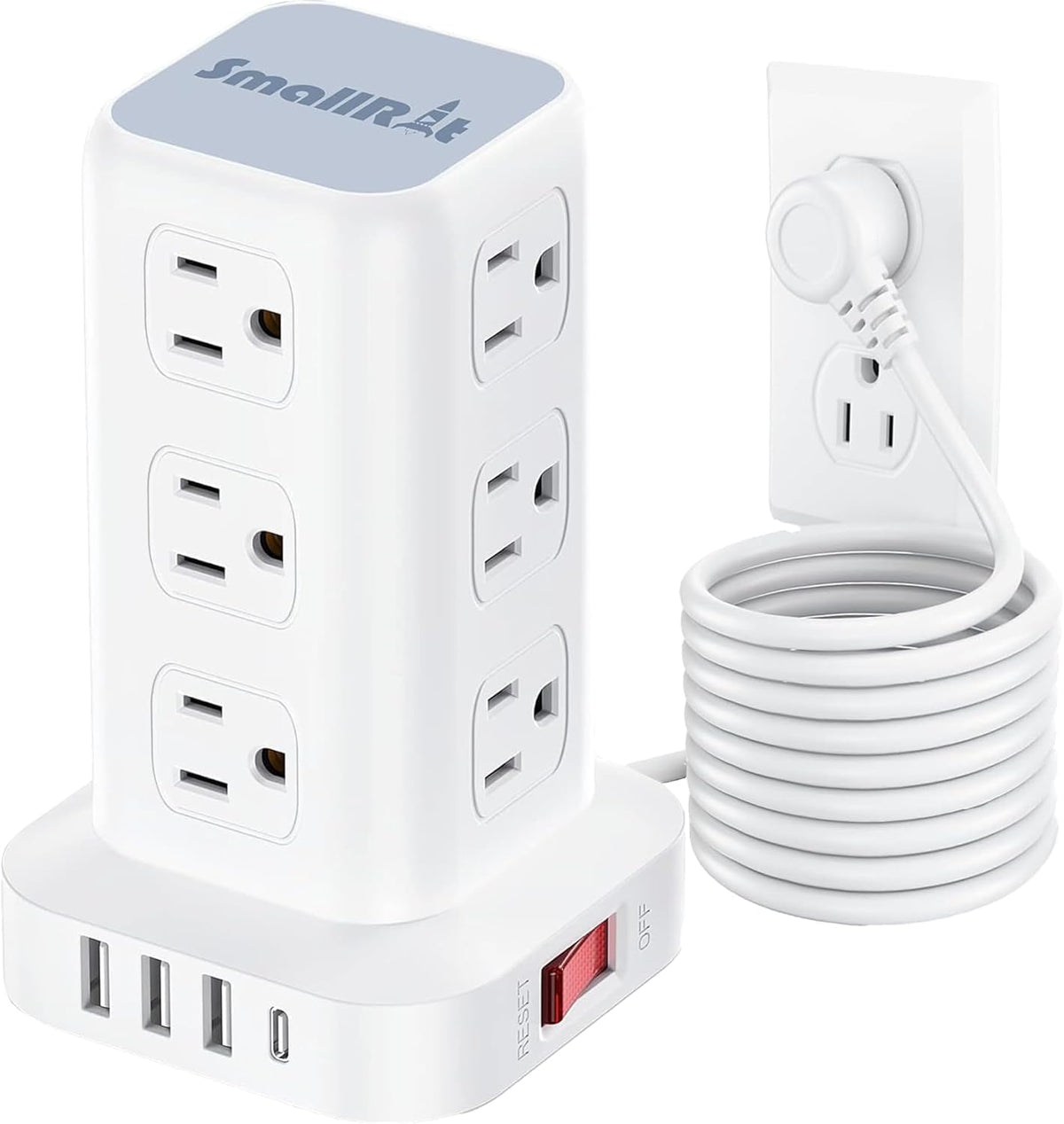 Tower Surge Protector Power Strip with 12 Outlets 4 USB (1 USB C), 6.5Feet Extension Cord with Multiple Outlets, Charging Station, Power Strip Tower, Office Desk Supplies