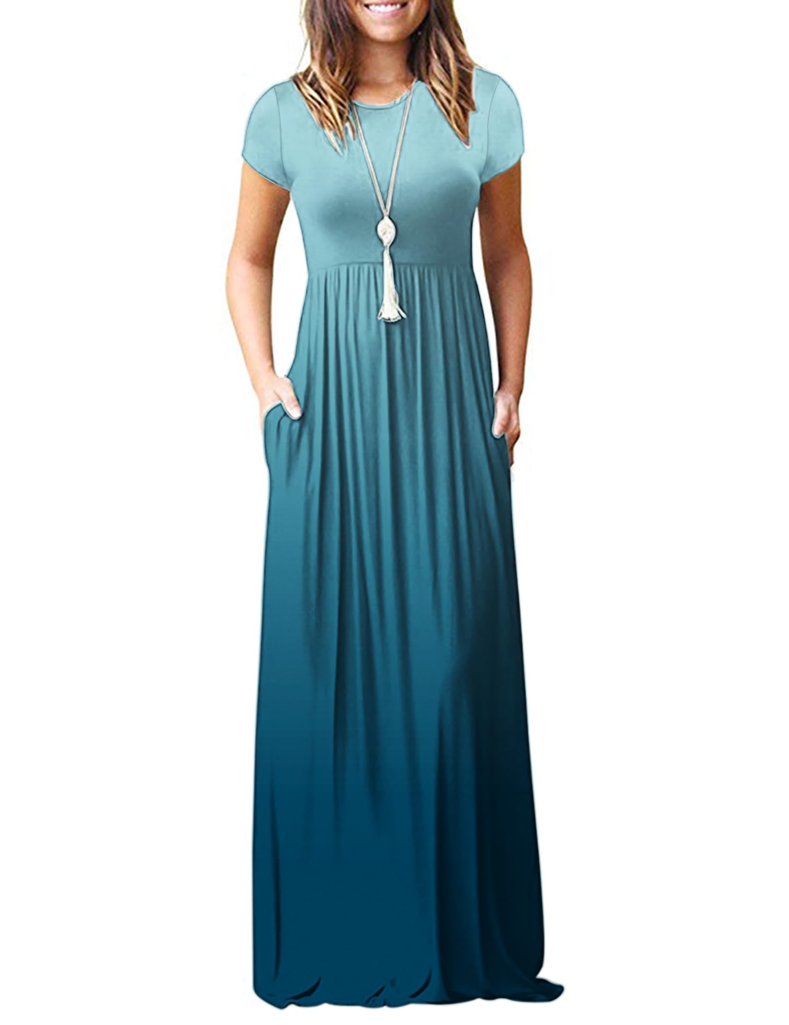 MISFAY Women Short Sleeve Loose Plain Maxi Dresses Casual Long Dresses Pockets