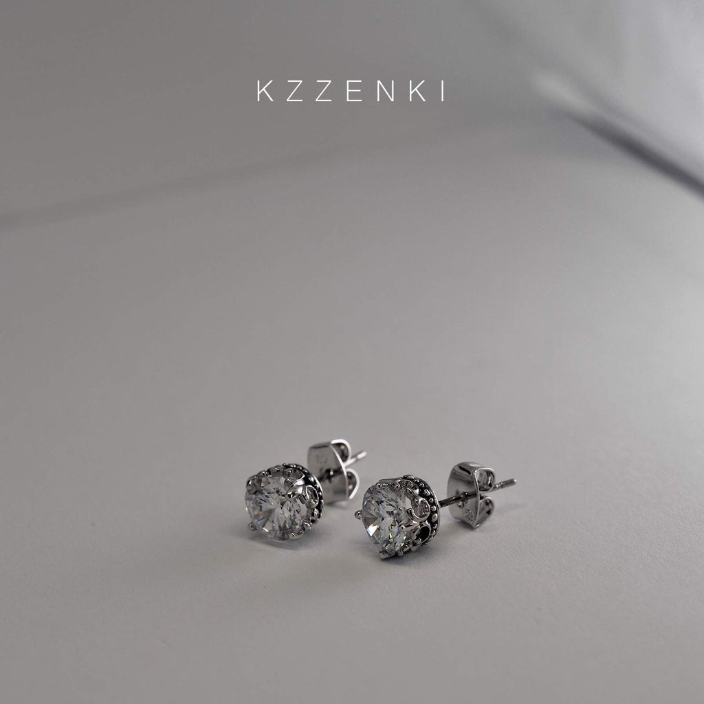 Retro Dark Shadow Stud Earrings, Hypoallergenic Stainless Steel Cubic Zirconia Earrings