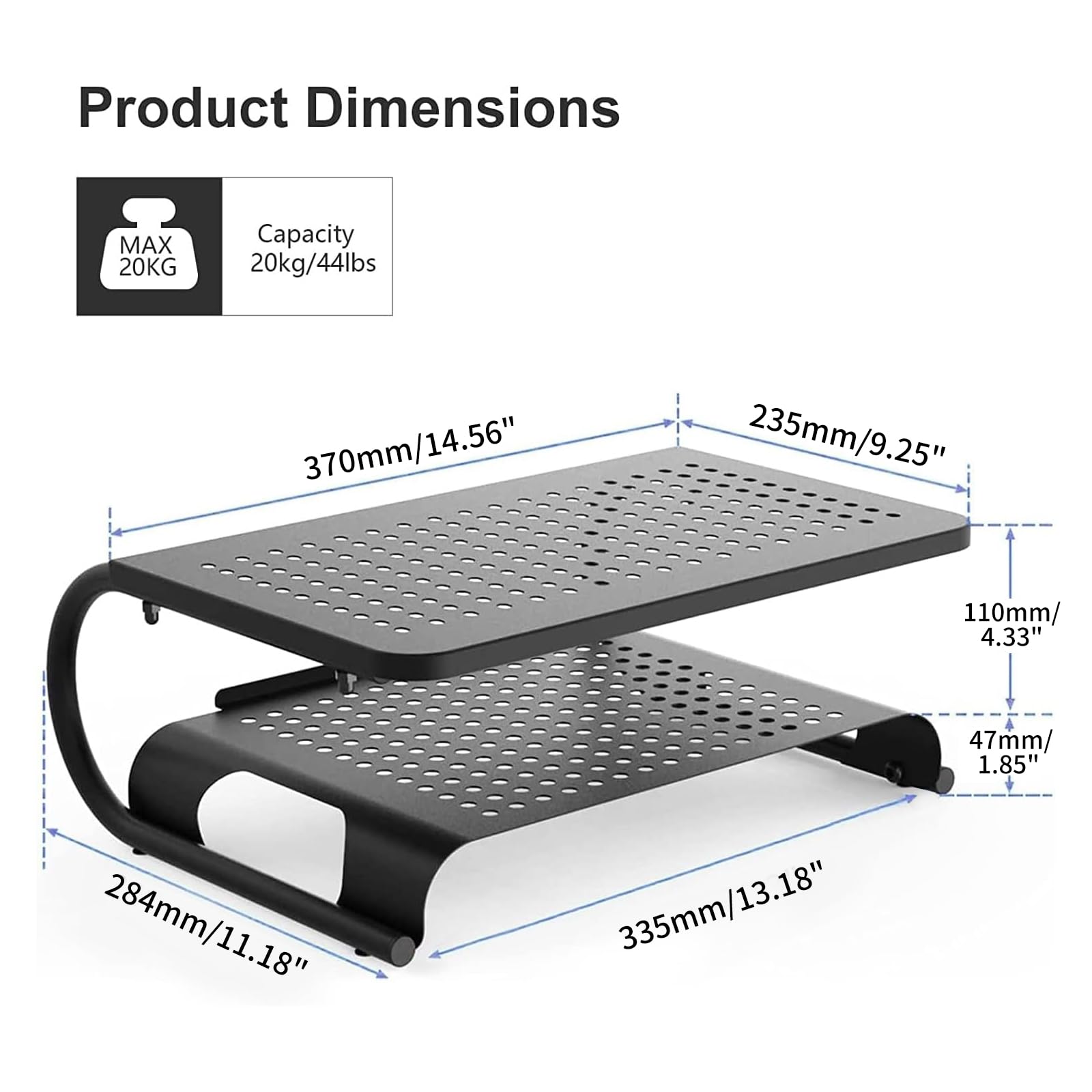 suptek Clamp-on 32 Inch Dual Monitor Desk Mount Riser Shelf Computer Stands for 2 Monitor,Laptop,Printer, Notebook,32.2” x 7.8” x 5.7”