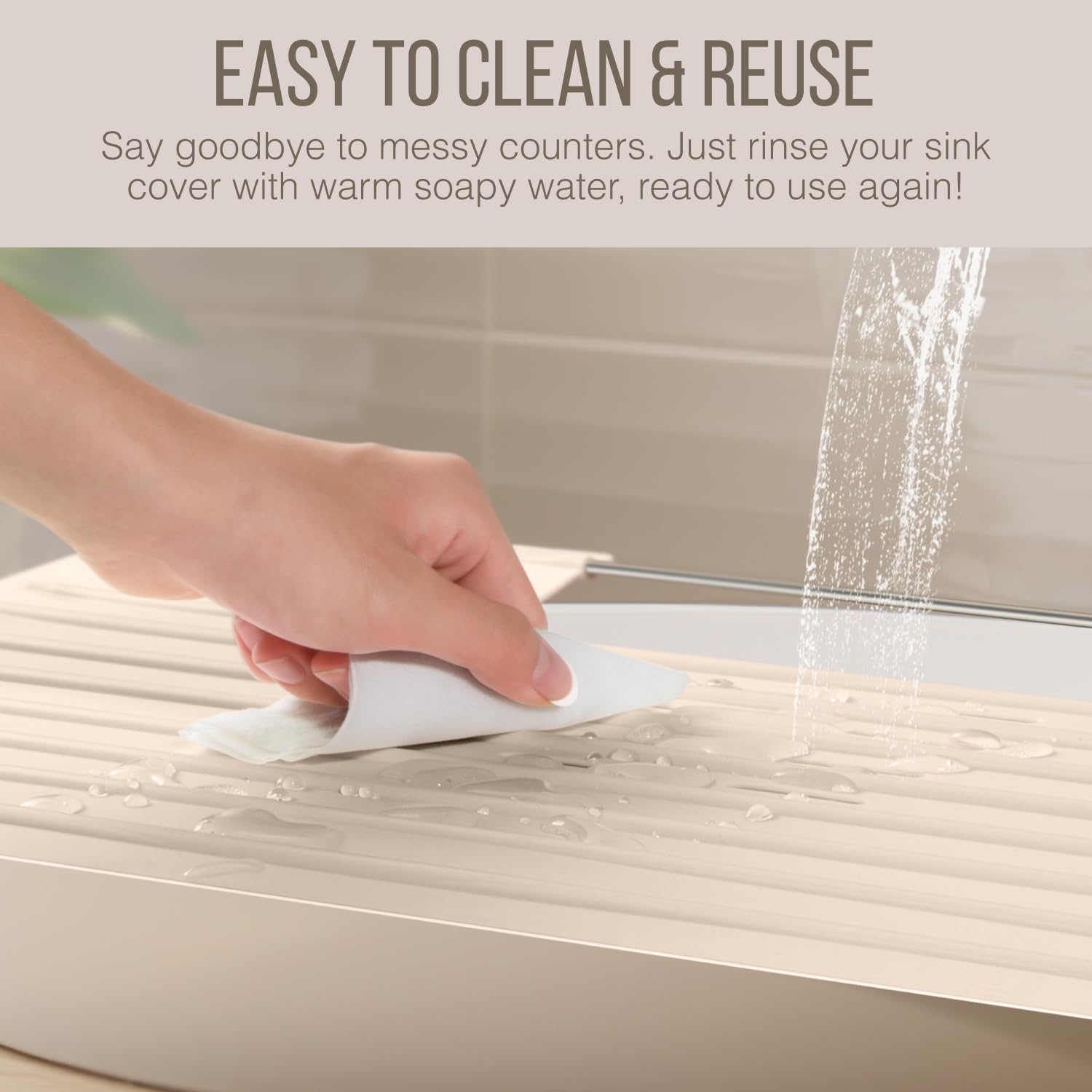 Maplefield Bathroom Sink Cover for Counter Space, Heat Resistant Silicone Sink Mat for Your Beauty Routine, Small Bathroom Space Saver Sink Cover for Makeup (Beige Large, 22" x 15" x 2" Inches)