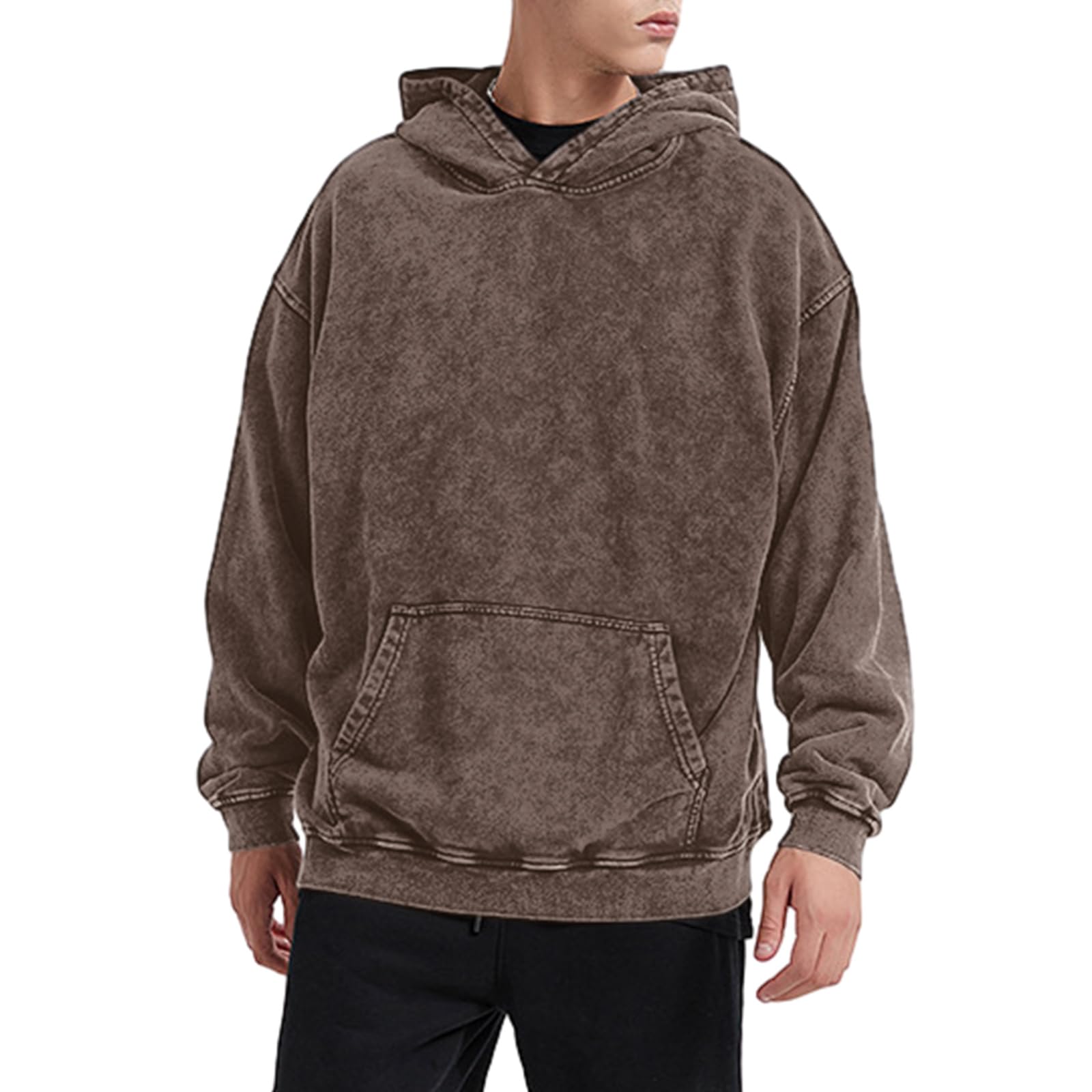 Bobeutou Oversized Hoodie Men Vintage Cotton Casual Hooded Sweatshirt Trendy Baggy Basic Hoodies Retro Pullover Streetwear